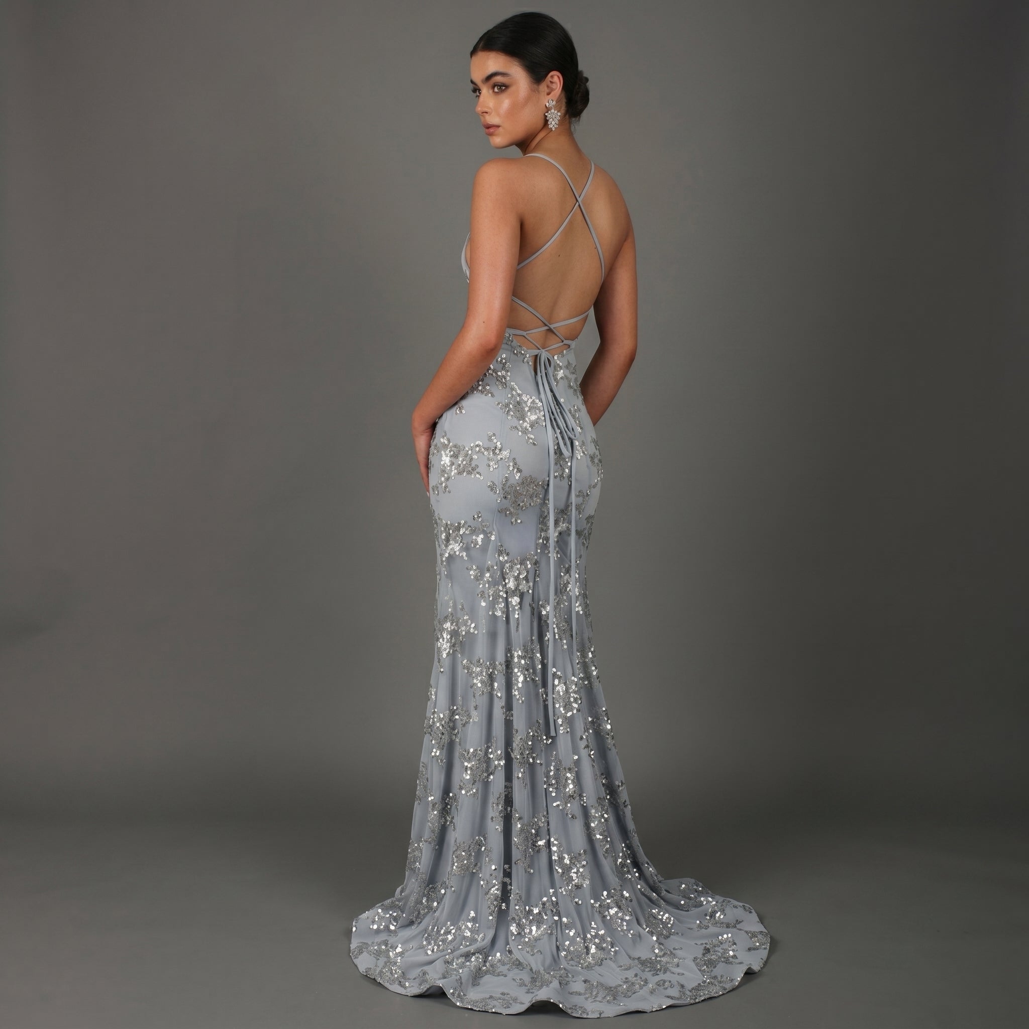Anna - Women's Wedding Guest Sequin Maxi Dress - Dress Women - Grey - Taylor & Bennett