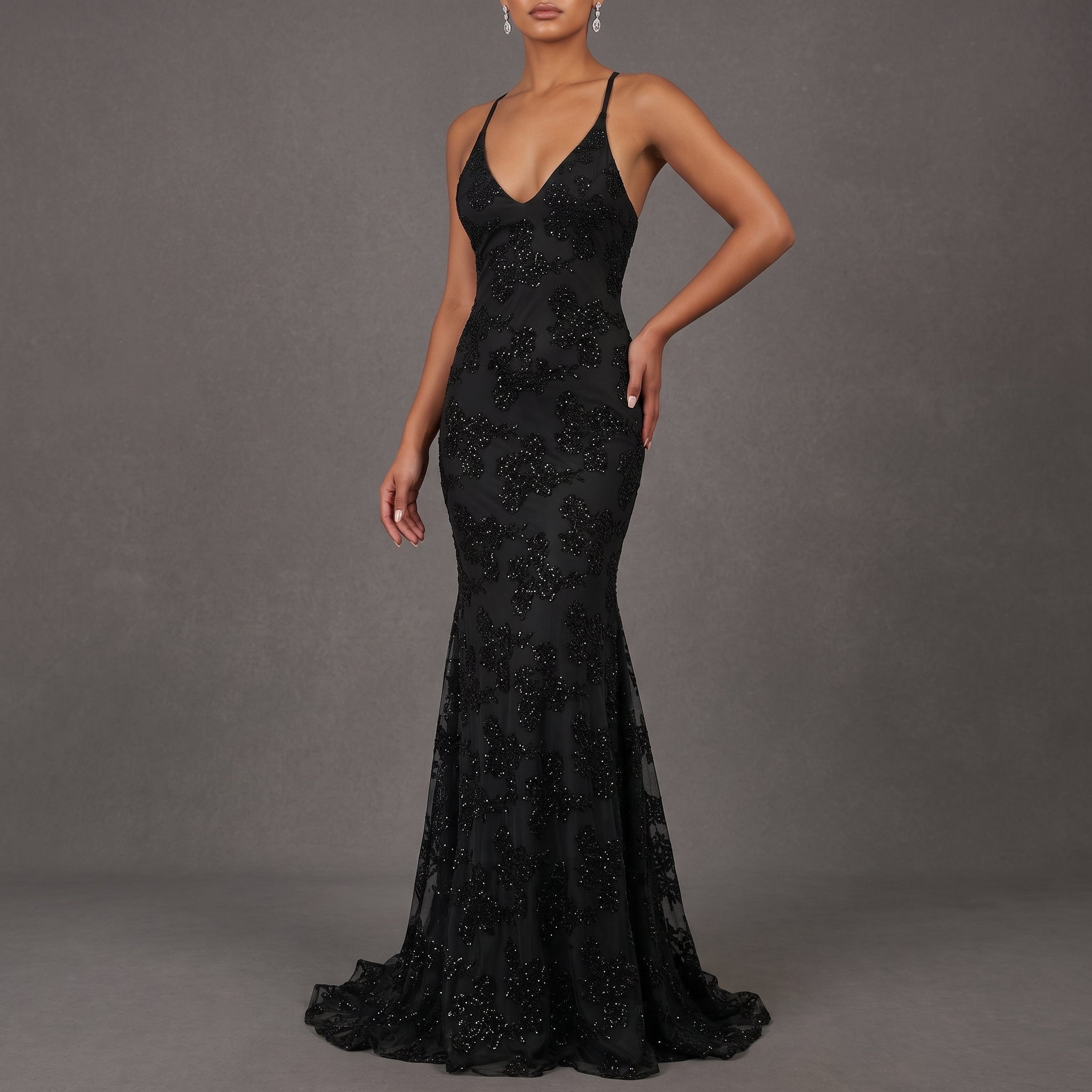 Anna - Women's Wedding Guest Sequin Maxi Dress - Dress Women - Black - Taylor & Bennett