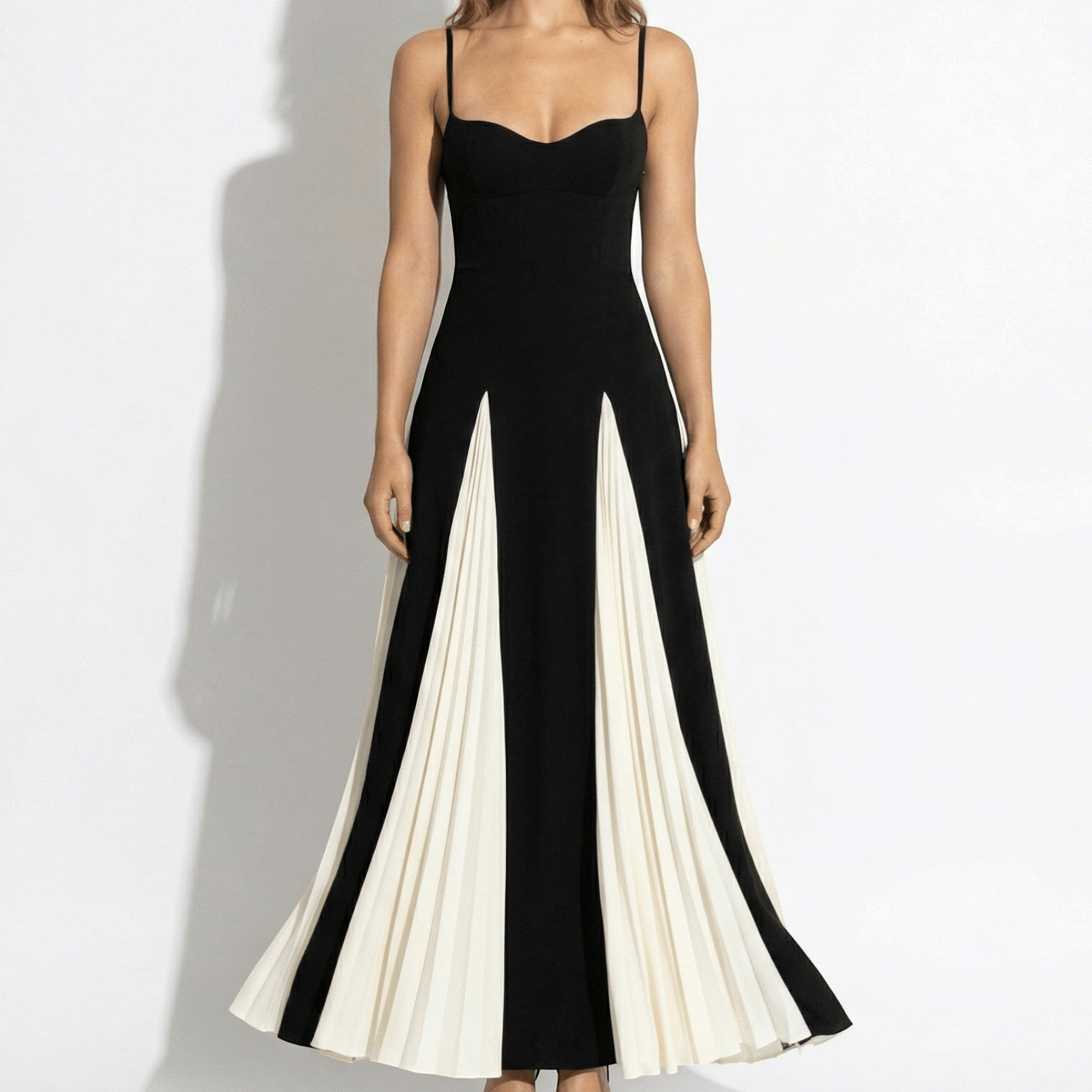 Anne - Women's Long Maxi Dress with Contrast Flared Skirt - Maxi Dress - Black - Taylor & Bennett