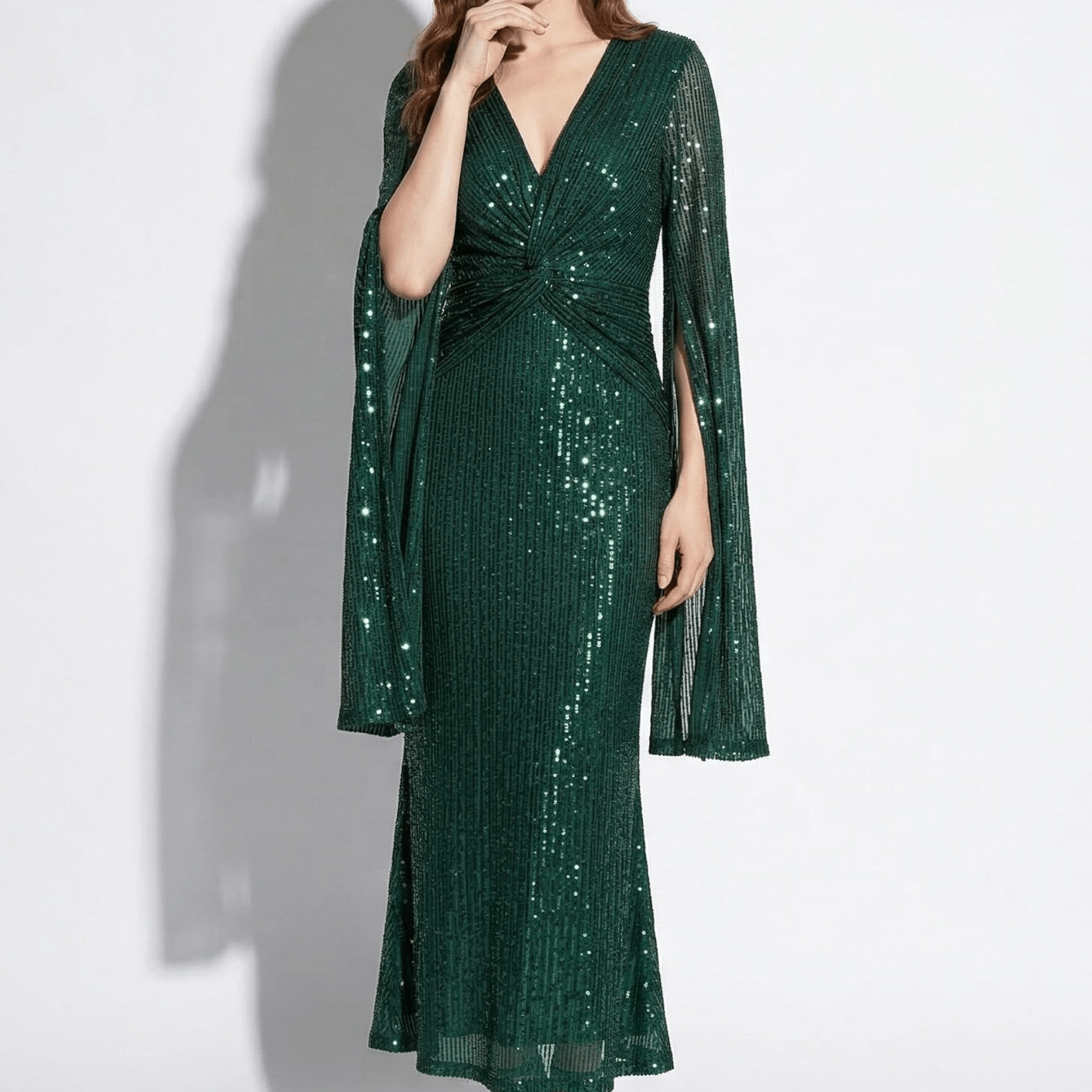 Anne - Women's V - Neck Maxi Dress with Cape Sleeves - Maxi Dresses - Green - Taylor & Bennett