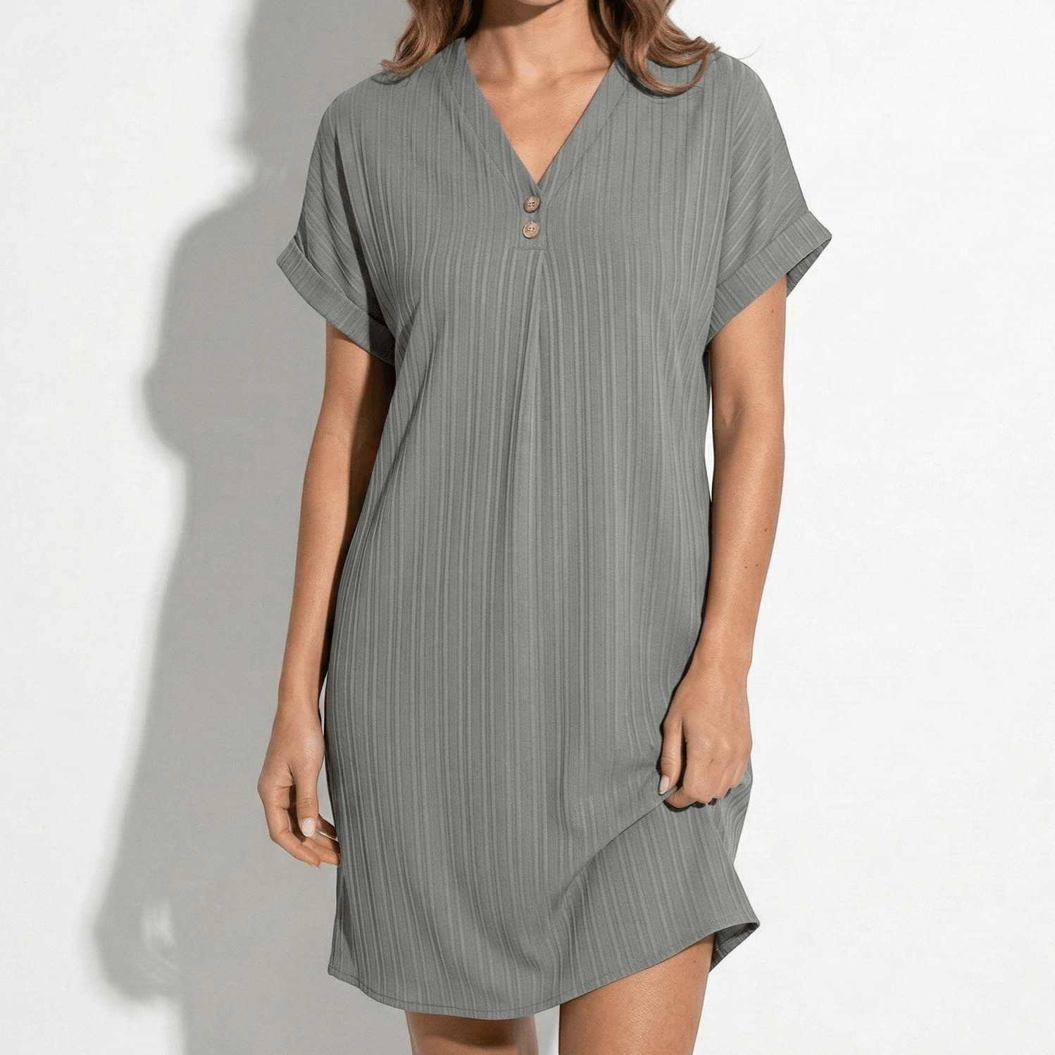 Anne - Women's V - Neck Short Sleeve Mini Dress - Dress - Grey - Taylor & Bennett