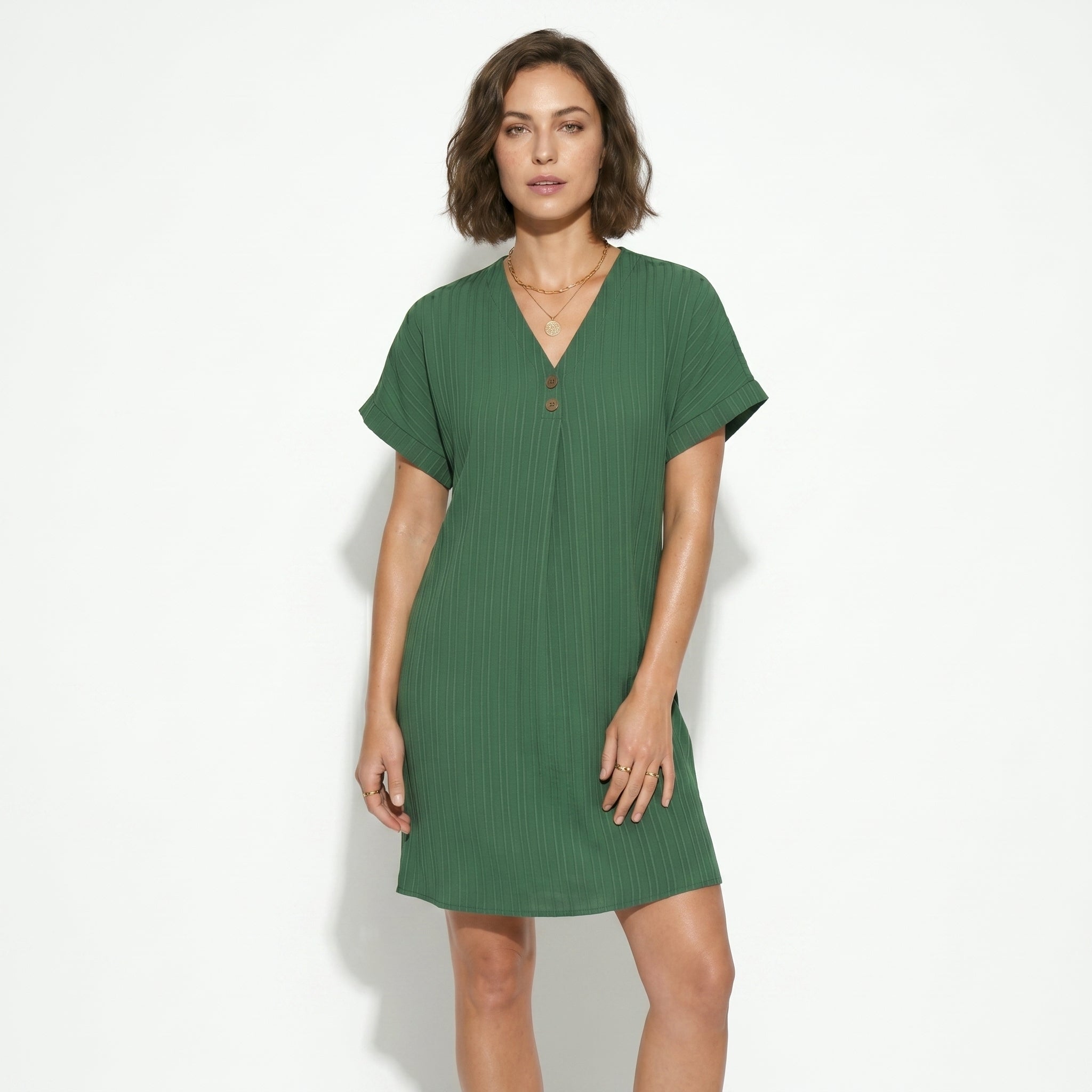 Anne - Women's V - Neck Short Sleeve Mini Dress - Mini Dress - Green - Taylor & Bennett