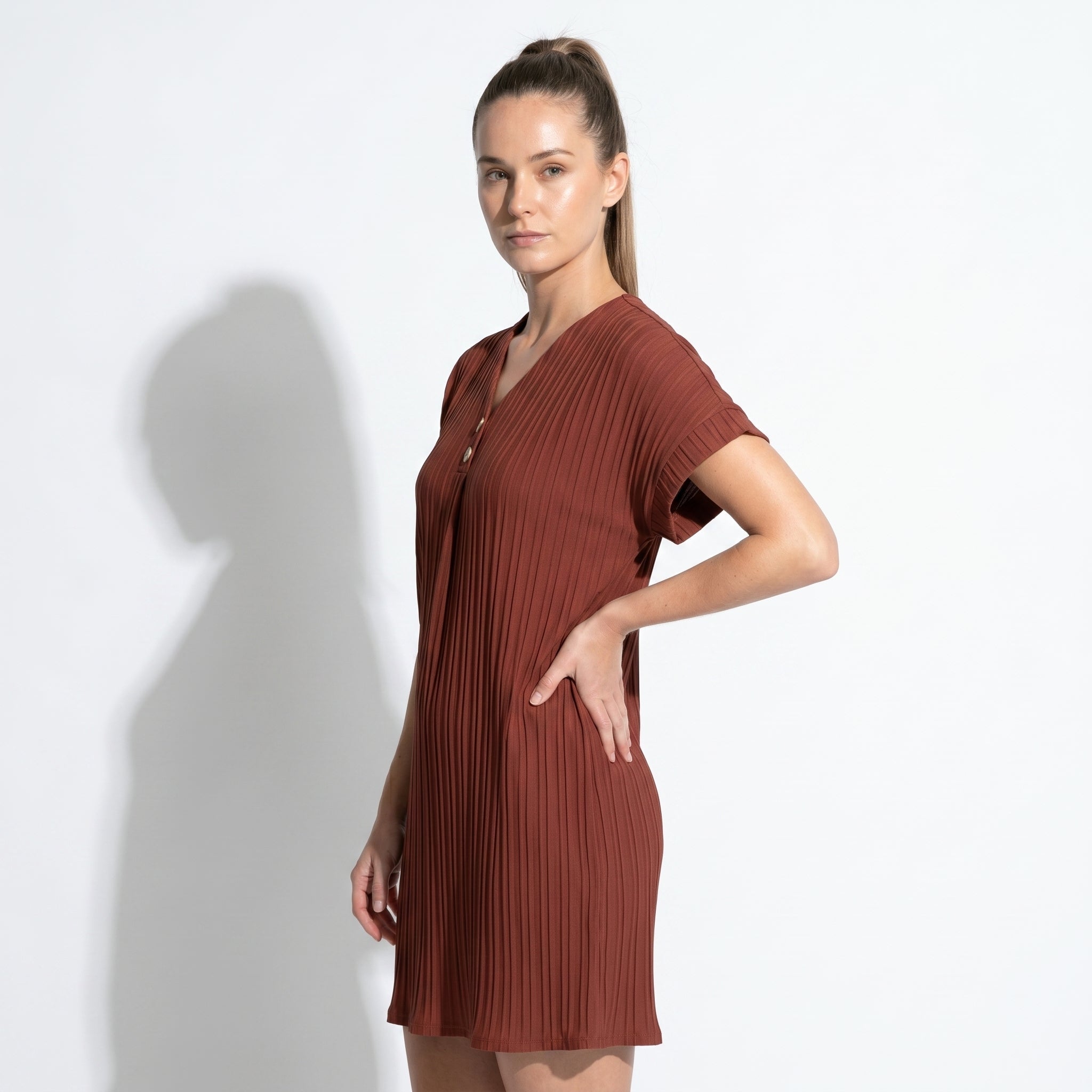 Anne - Women's V - Neck Short Sleeve Mini Dress - Mini Dress - Red - Taylor & Bennett