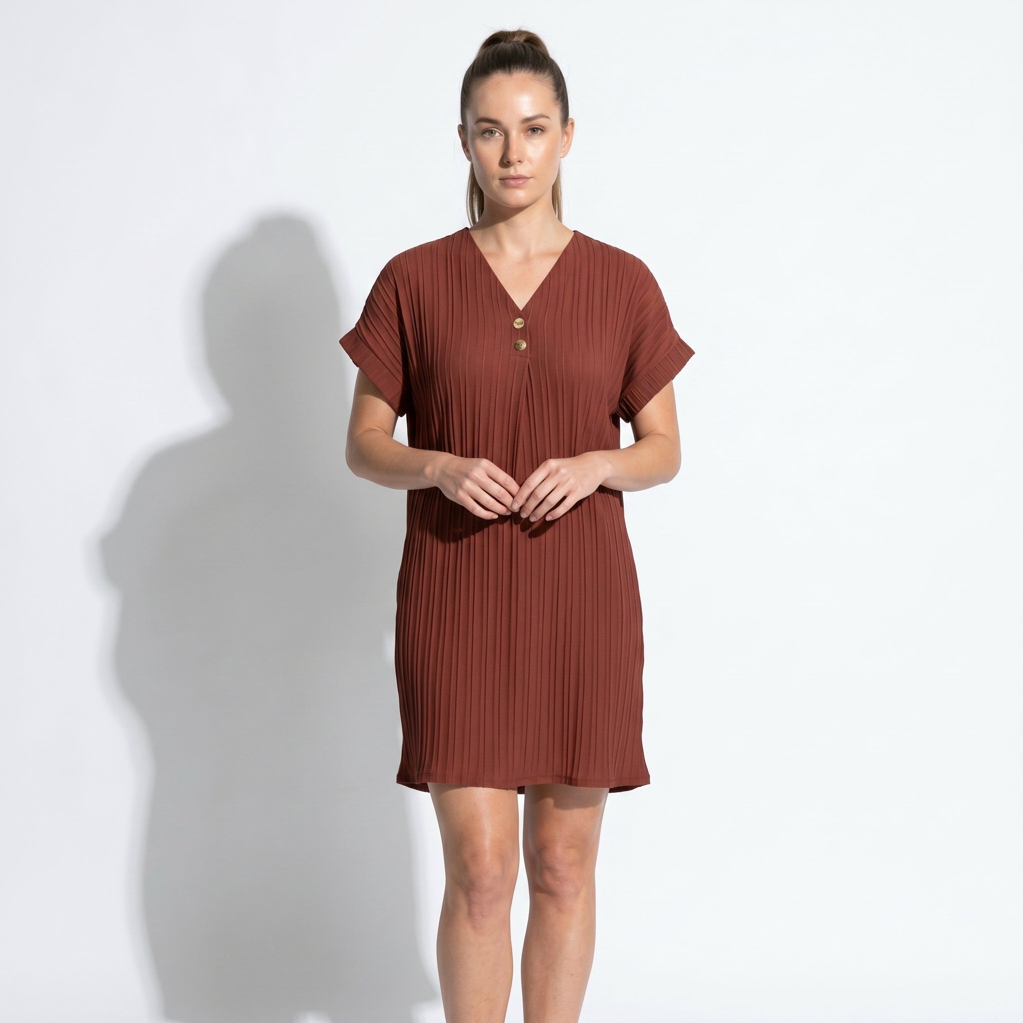 Anne - Women's V - Neck Short Sleeve Mini Dress - Mini Dress - Red - Taylor & Bennett