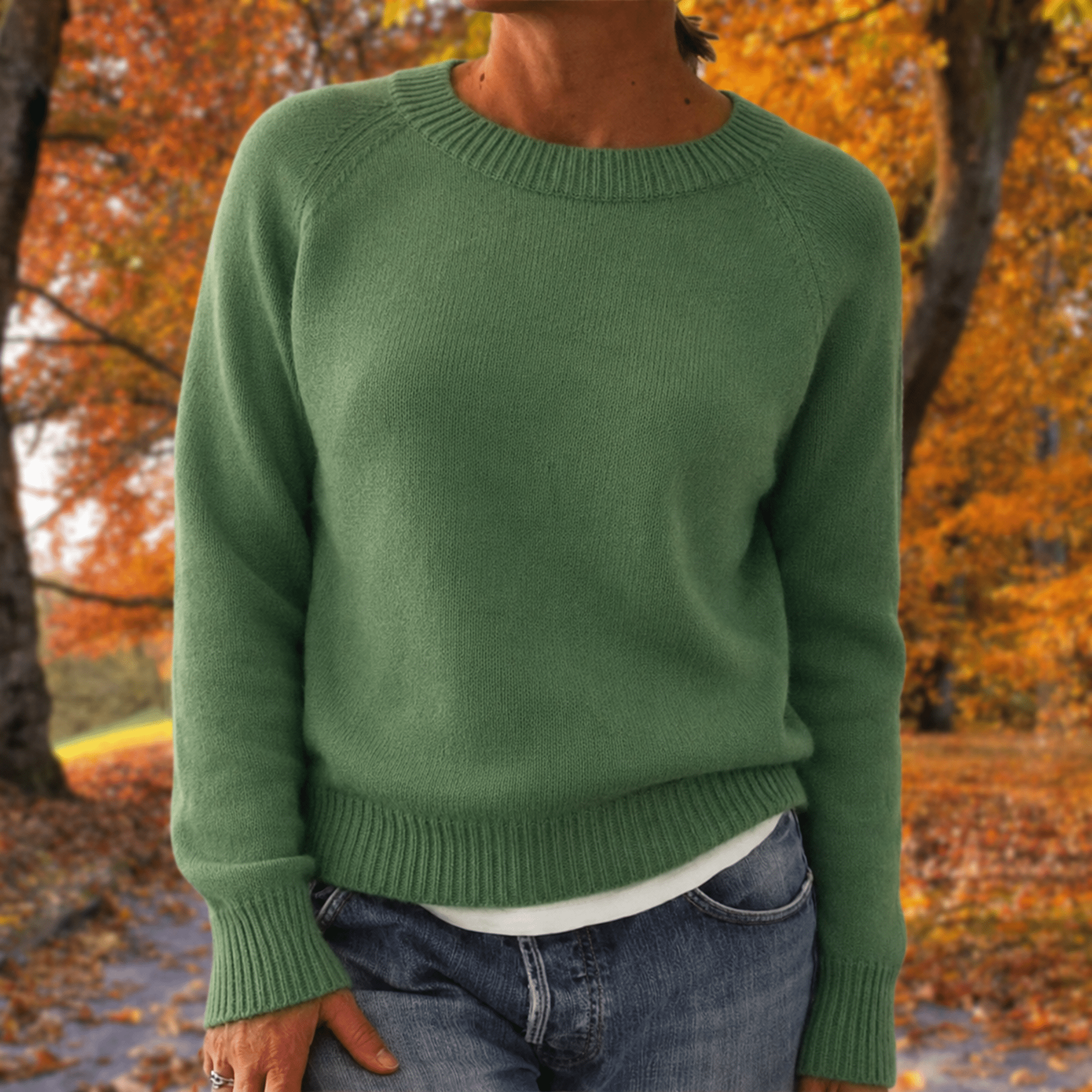 Anneliese - Women's Relaxed Fit Raglan Sleeve Jumper with Ribbed Trim - Sweaters - Green - Taylor & Bennett