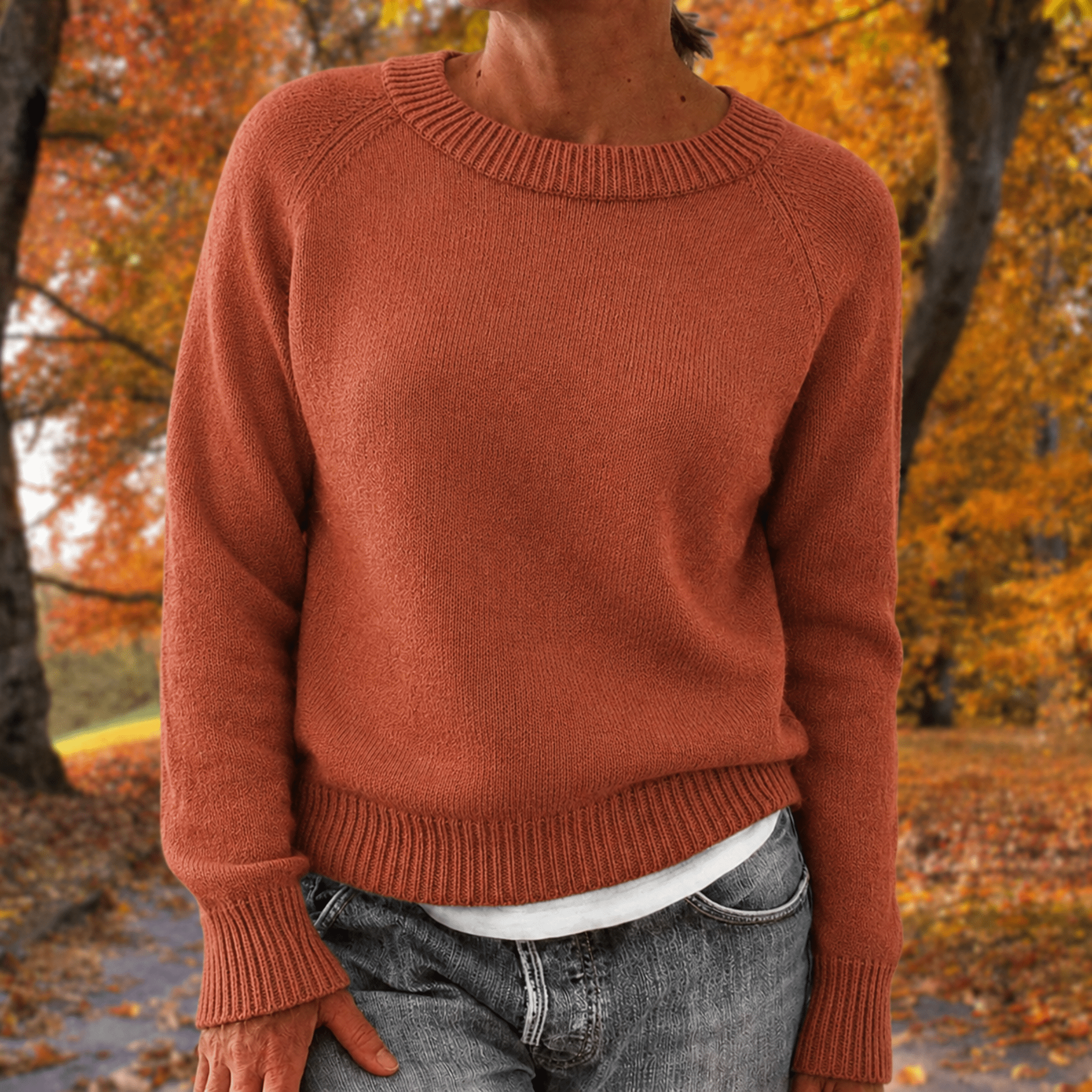 Anneliese - Women's Relaxed Fit Raglan Sleeve Jumper with Ribbed Trim - Sweaters - Orange - Taylor & Bennett