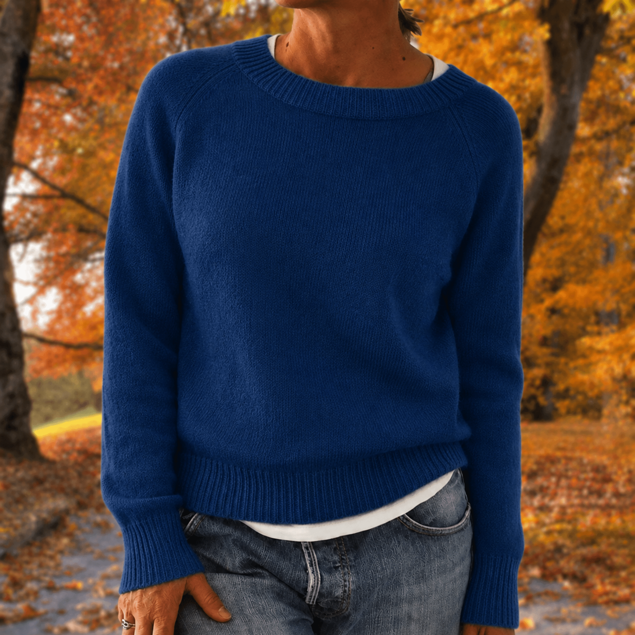 Anneliese - Women's Relaxed Fit Raglan Sleeve Jumper with Ribbed Trim - Sweaters - Blue - Taylor & Bennett