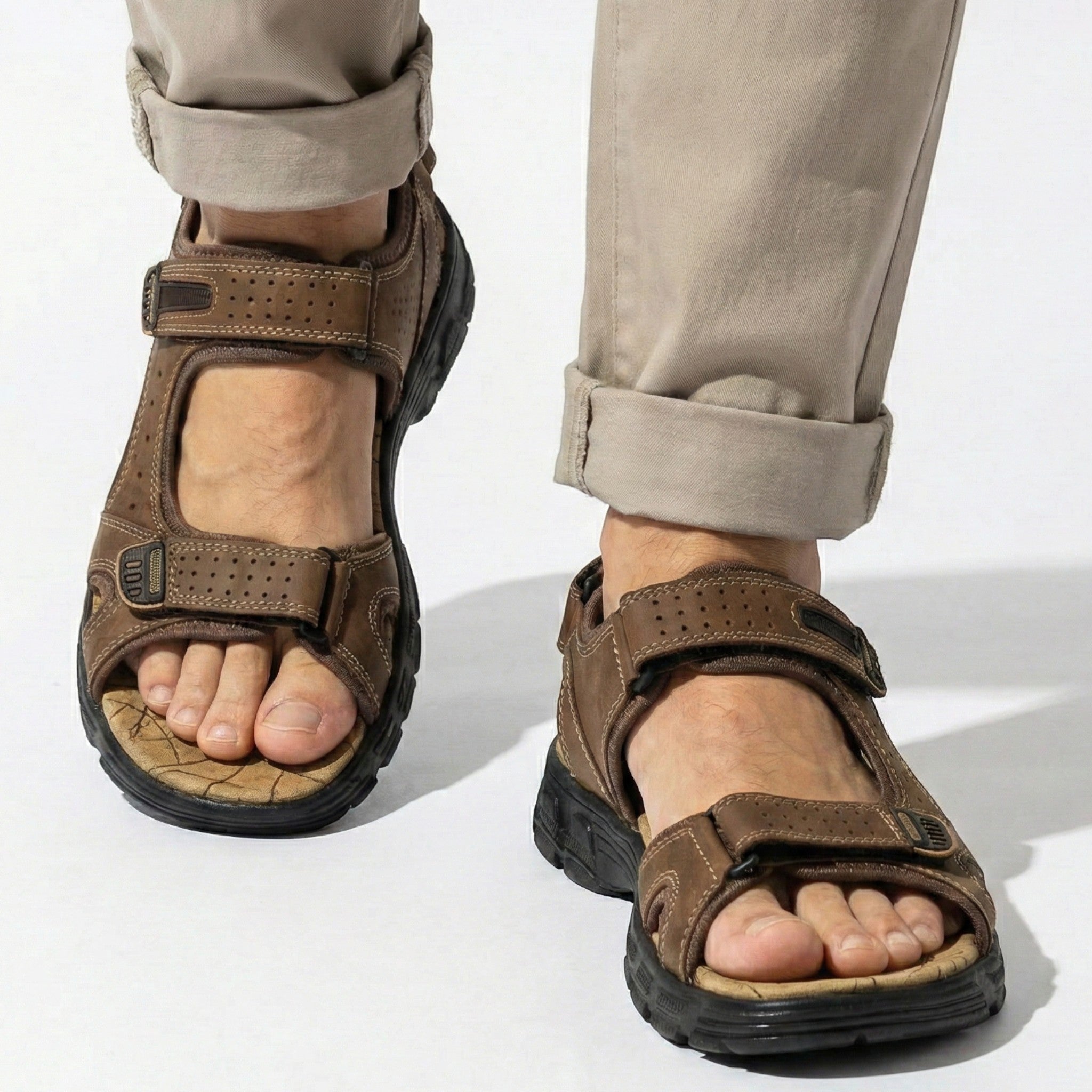 Arthur - Men's Adjustable Walking Sandals with Durable Straps - Sandals - Dark Brown - Taylor & Bennett