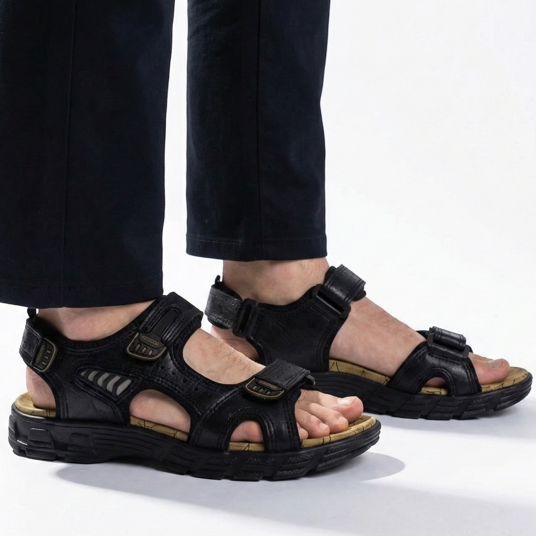 Arthur - Men's Adjustable Walking Sandals with Durable Straps - Sandals - Black - Taylor & Bennett