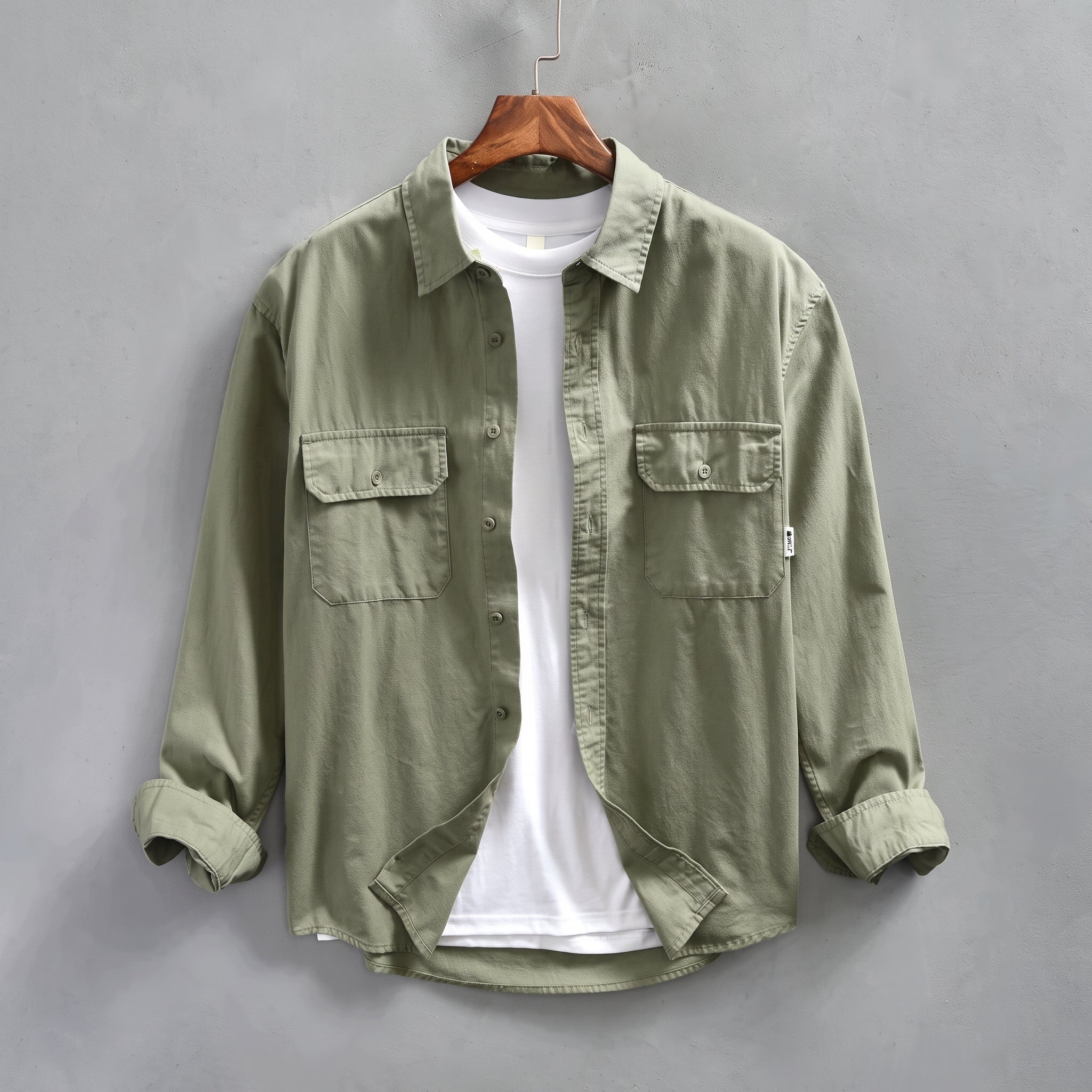 Arthur - Men's Button-Down Dual Flap Chest Pocket Shirt - Shirts - Beige - Taylor & Bennett