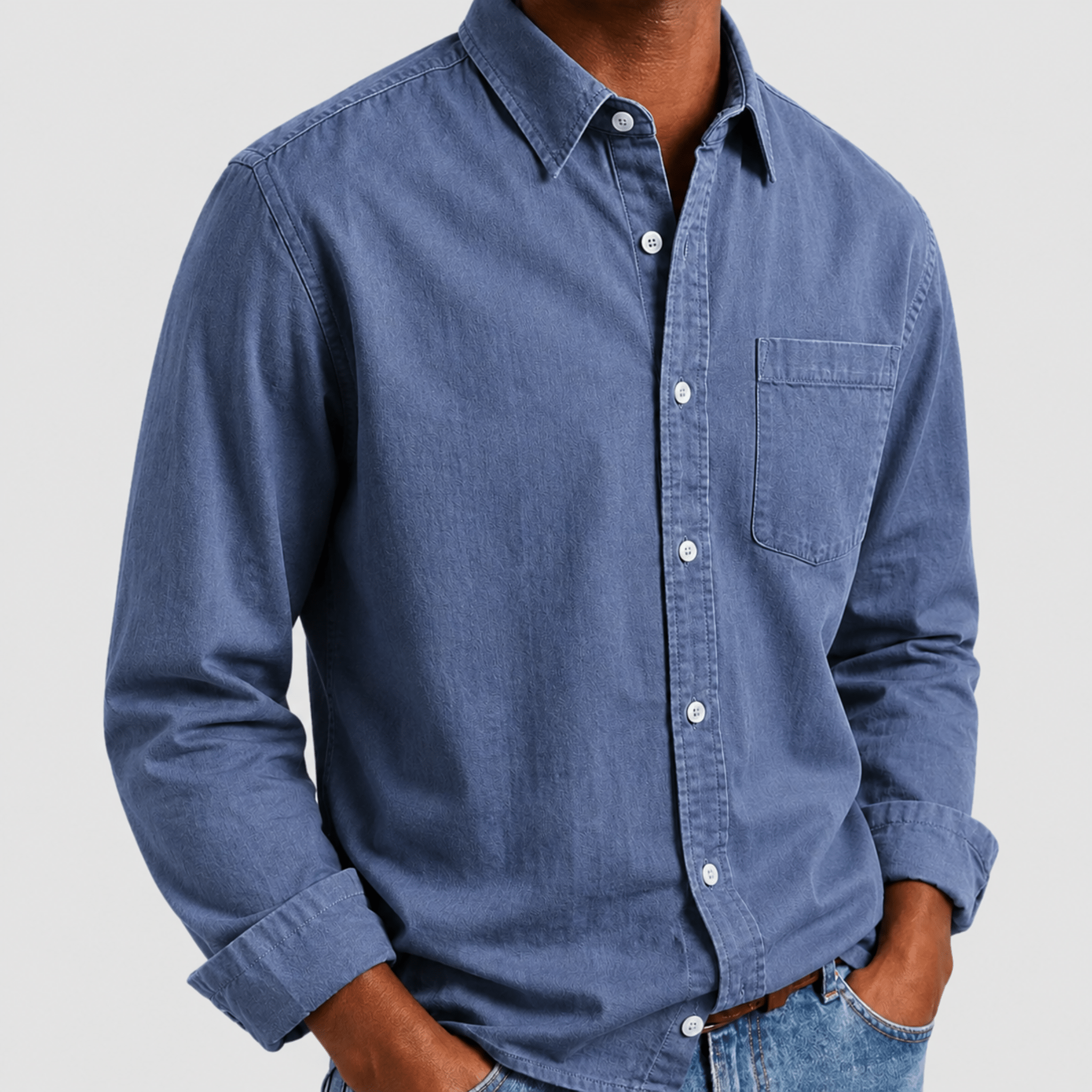 Arthur - Men's Relaxed Fit Point Collar Long Sleeve Shirt - Shirts - Blue - Taylor & Bennett