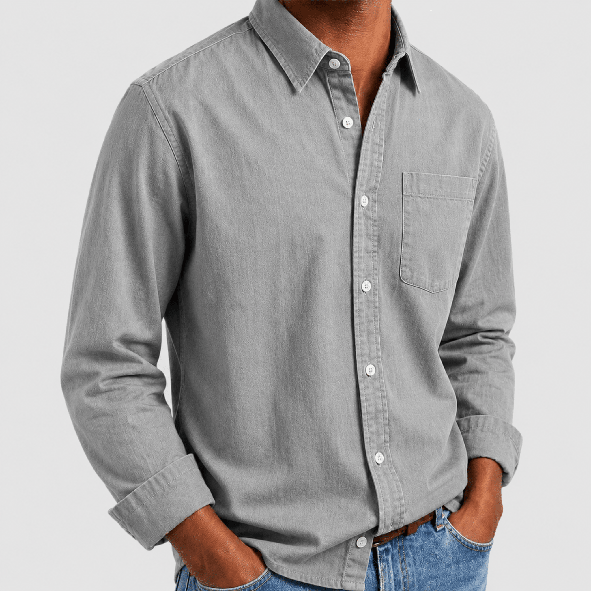 Arthur - Men's Relaxed Fit Point Collar Long Sleeve Shirt - Shirts - Grey - Taylor & Bennett