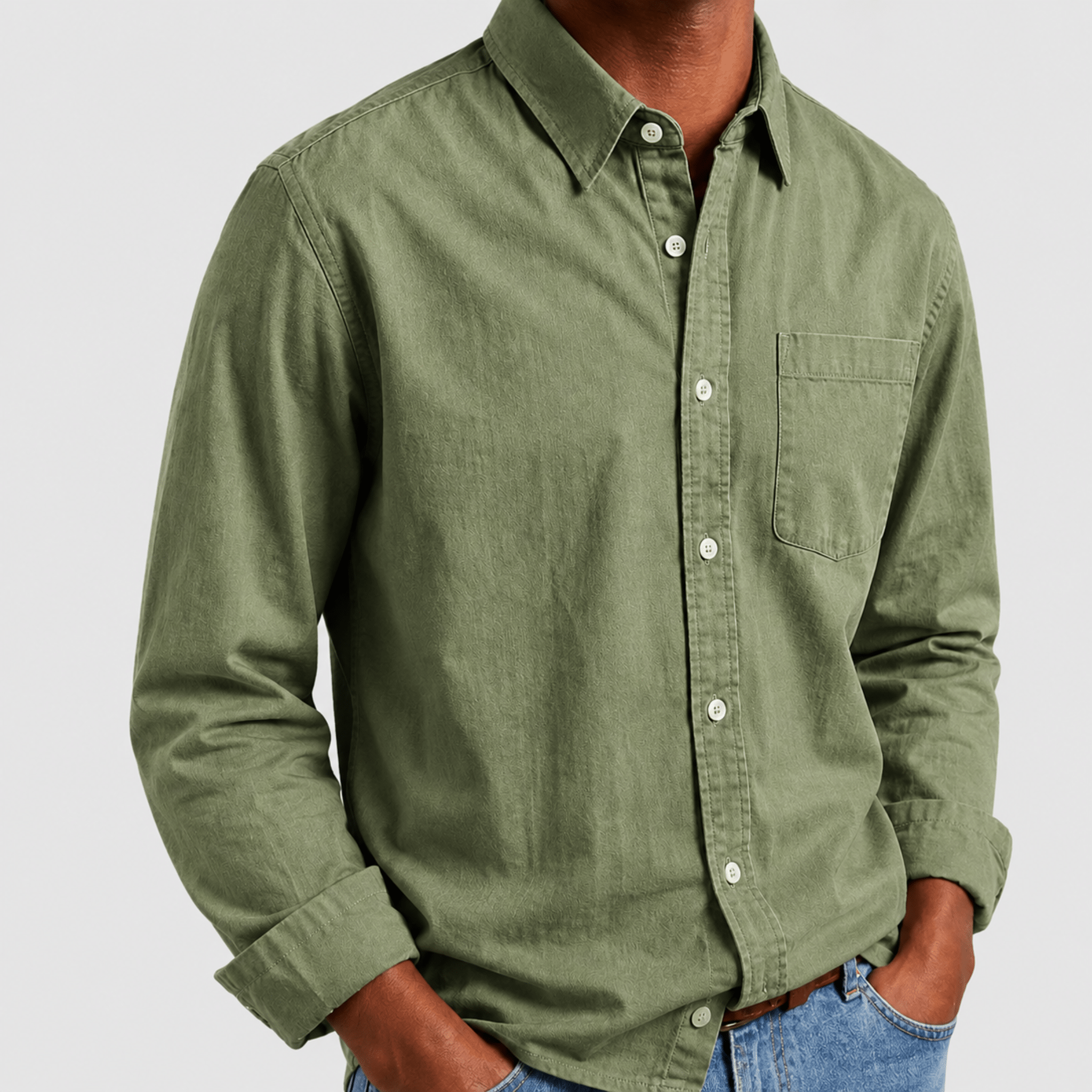 Arthur - Men's Relaxed Fit Point Collar Long Sleeve Shirt - Shirts - Green - Taylor & Bennett