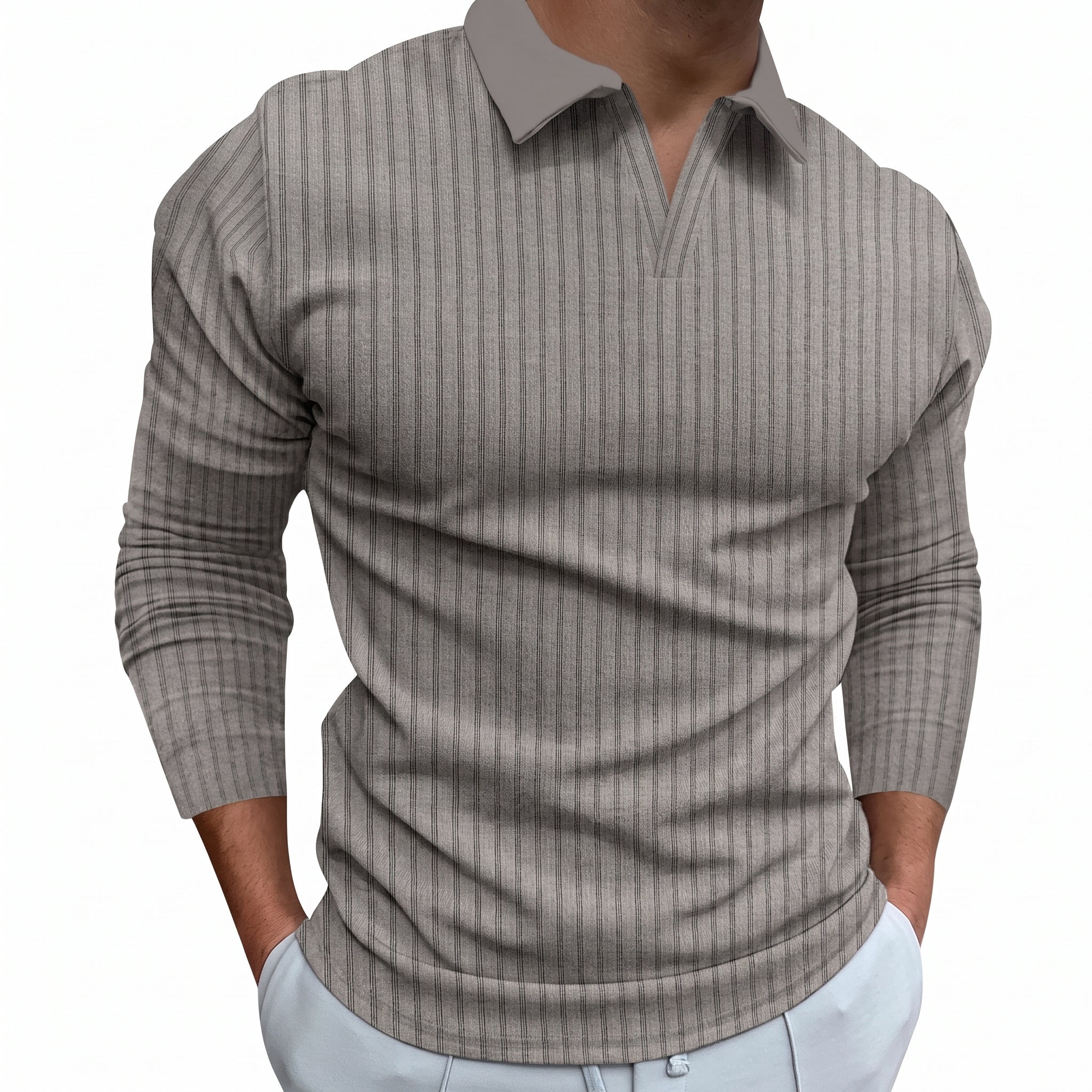 Arthur - Men's Relaxed Fit Ribbed Open Collar Polo Shirt - Polos - Grey - Taylor & Bennett