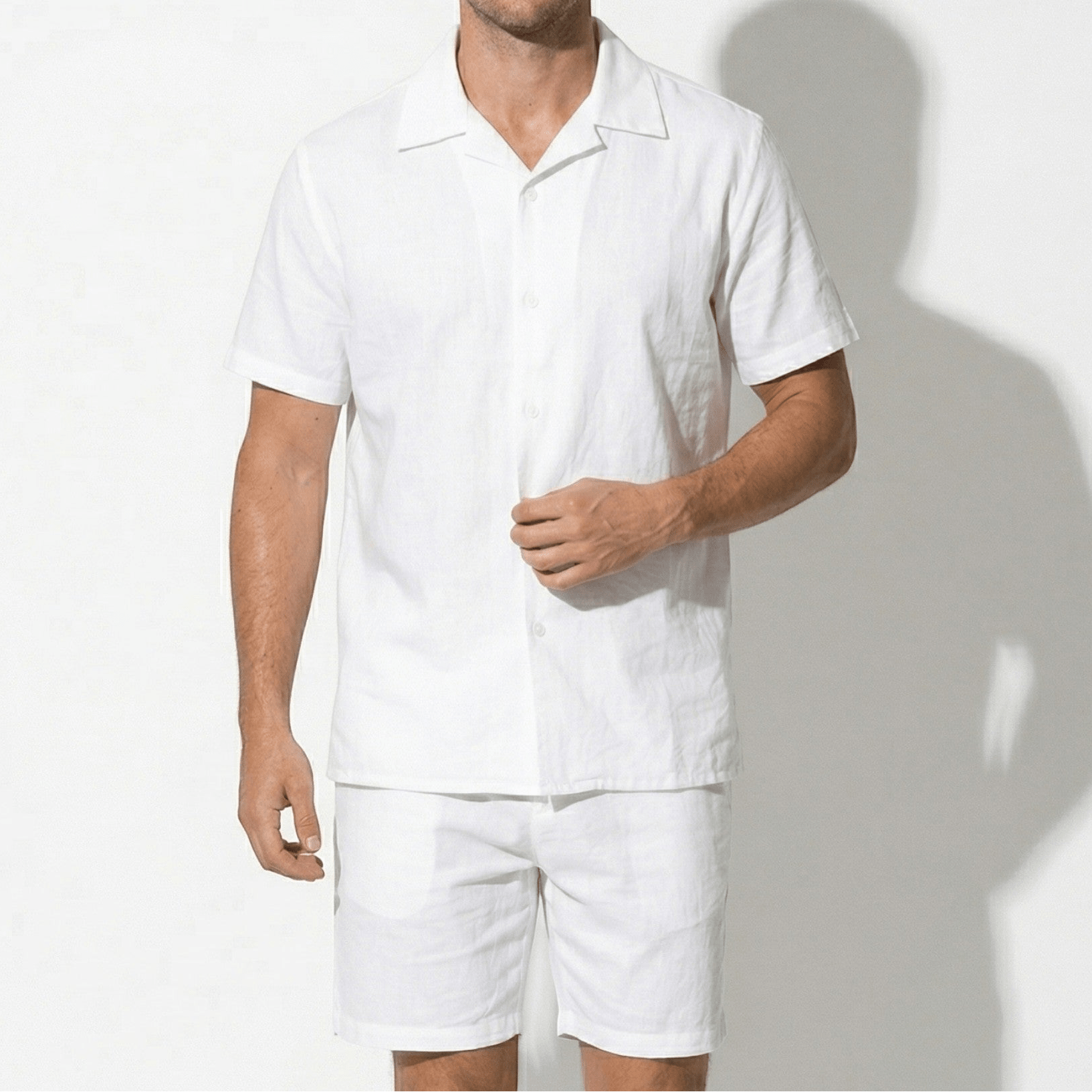 Arthur - Men's Short Sleeve Shirt and Summer Shorts Set - Sets for Men - White - Taylor & Bennett