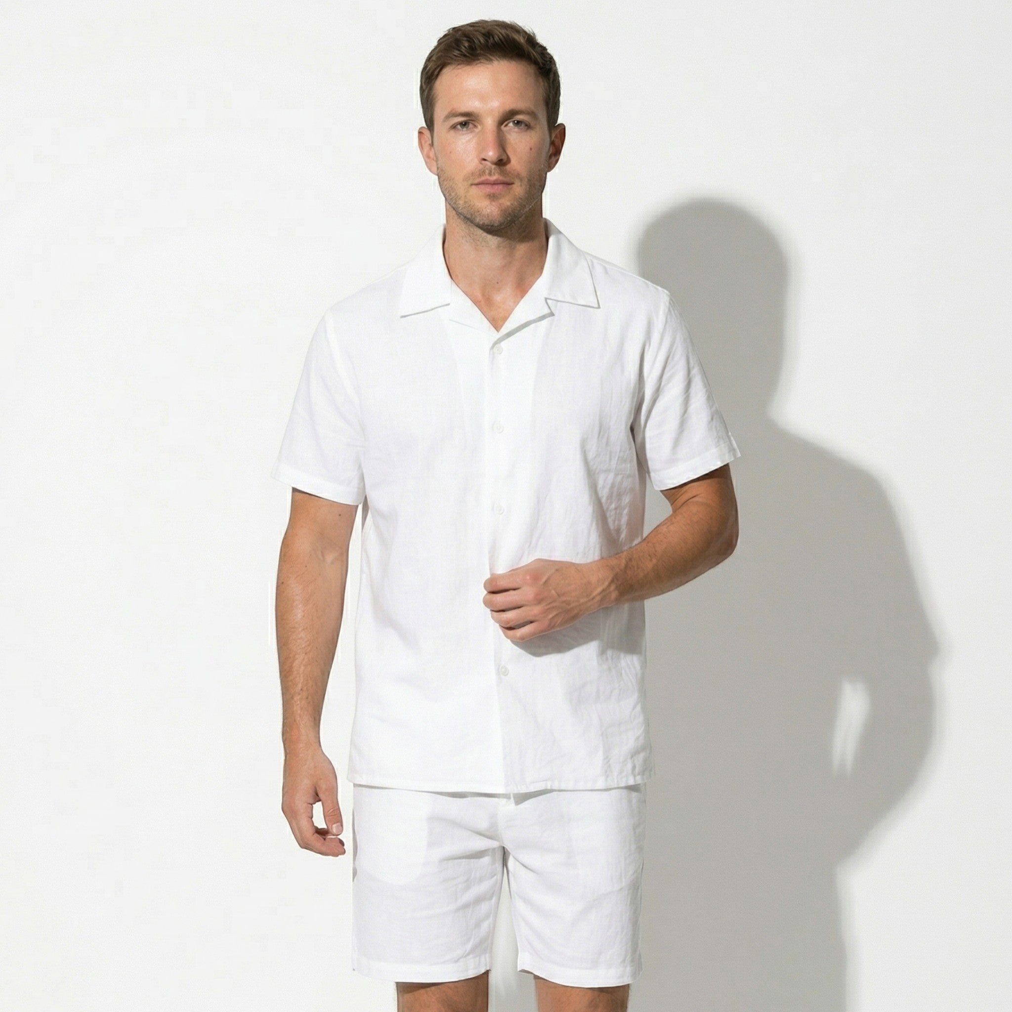 Arthur - Men's Short Sleeve Shirt and Summer Shorts Set - Sets for Men - White - Taylor & Bennett