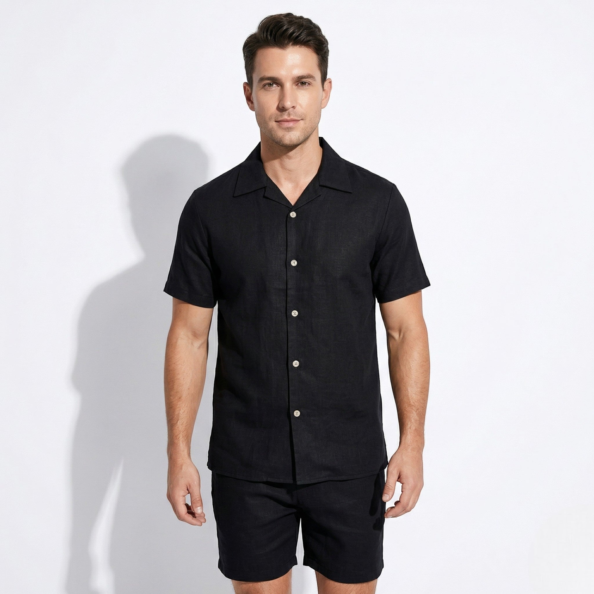 Arthur - Men's Short Sleeve Shirt and Summer Shorts Set - Sets for Men - Black - Taylor & Bennett
