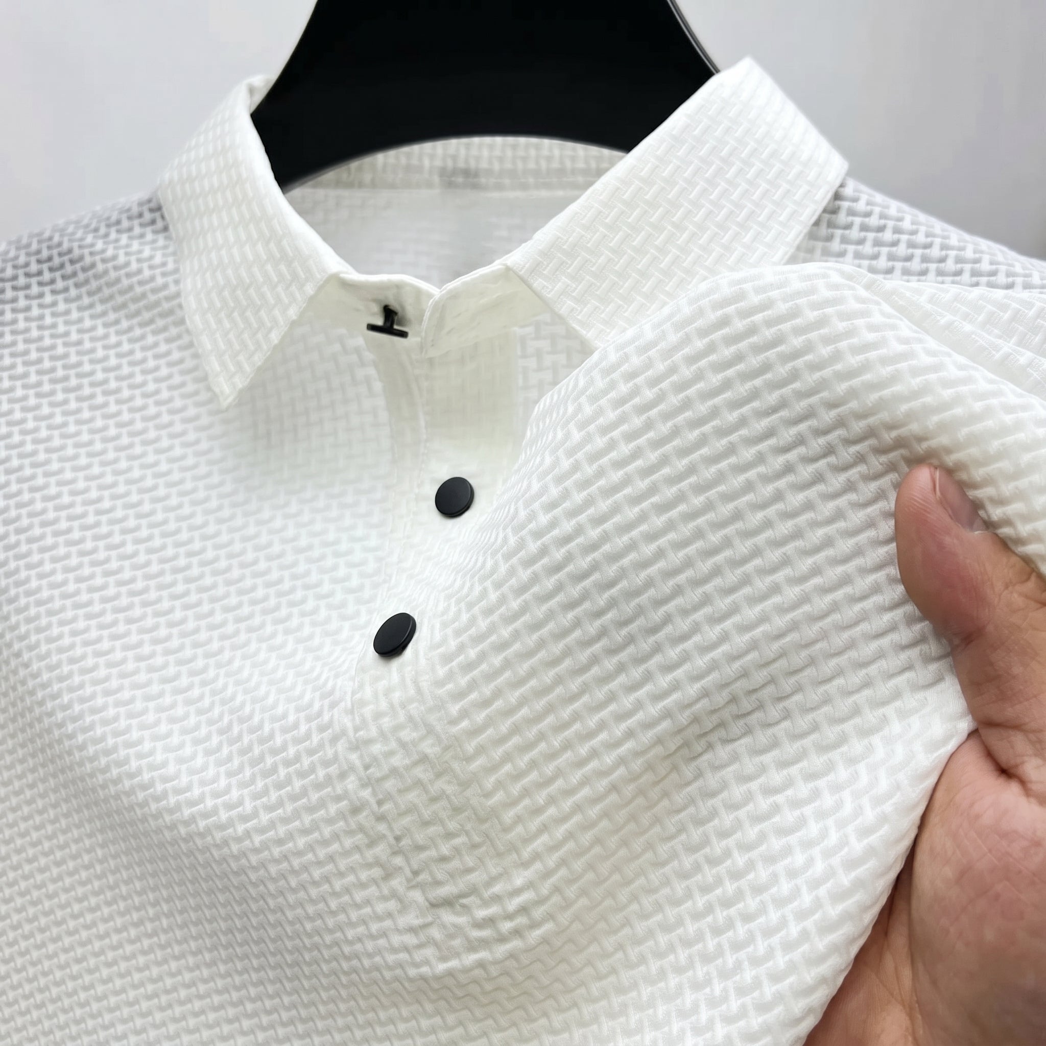 Arthur - Men's Short Sleeve Textured Polo Shirt - White - Taylor & Bennett
