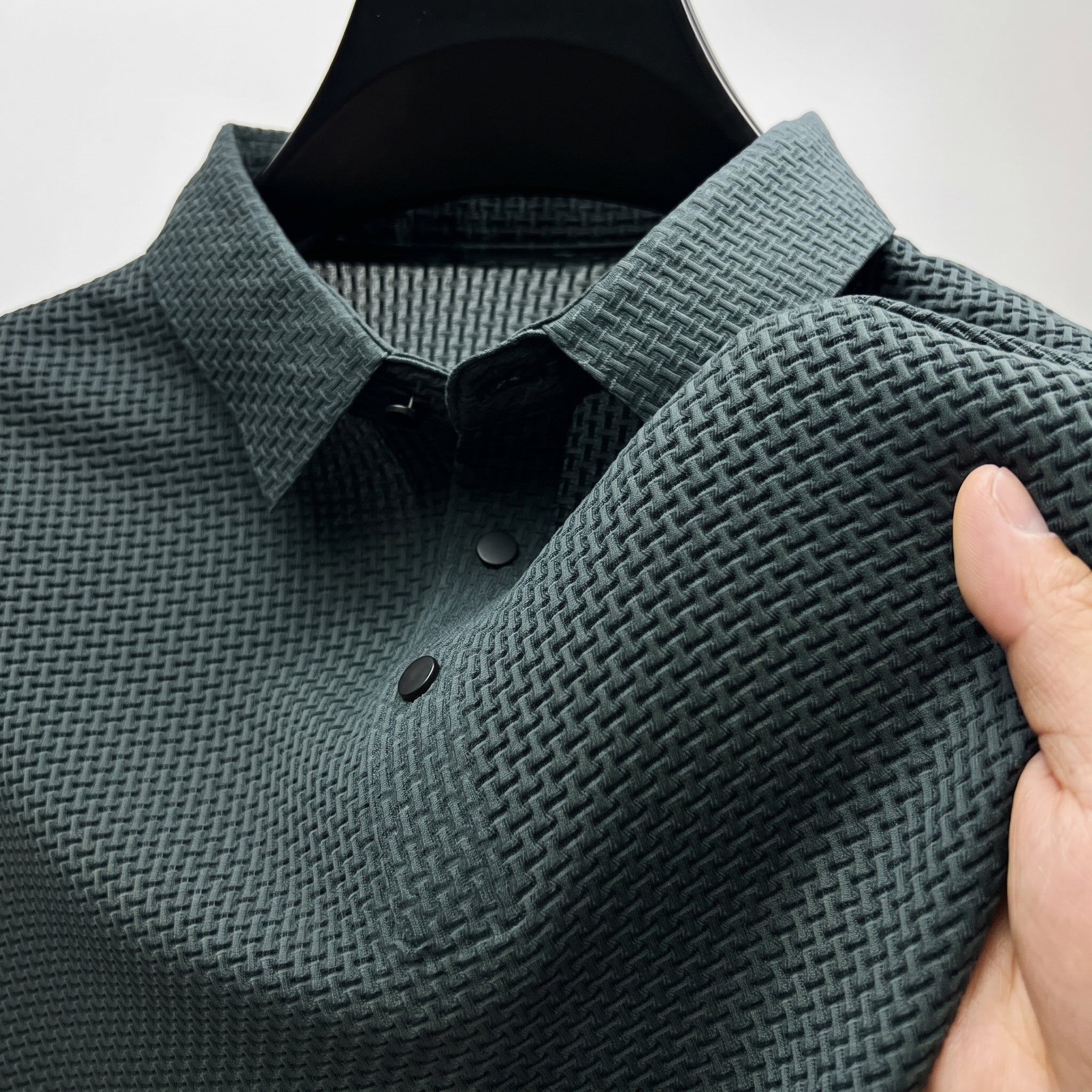 Arthur - Men's Short Sleeve Textured Polo Shirt - Green - Taylor & Bennett