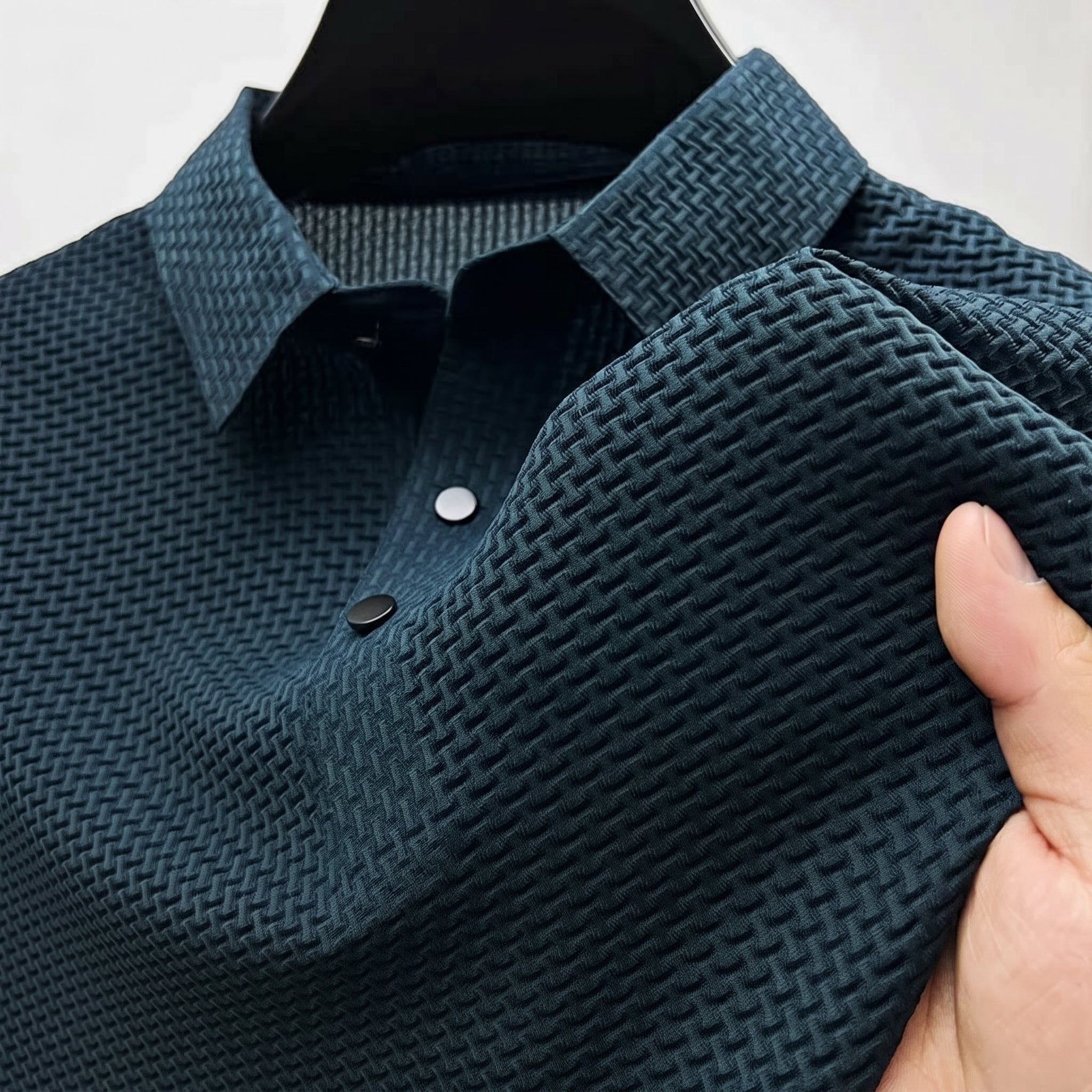 Arthur - Men's Short Sleeve Textured Polo Shirt - Dark Blue - Taylor & Bennett