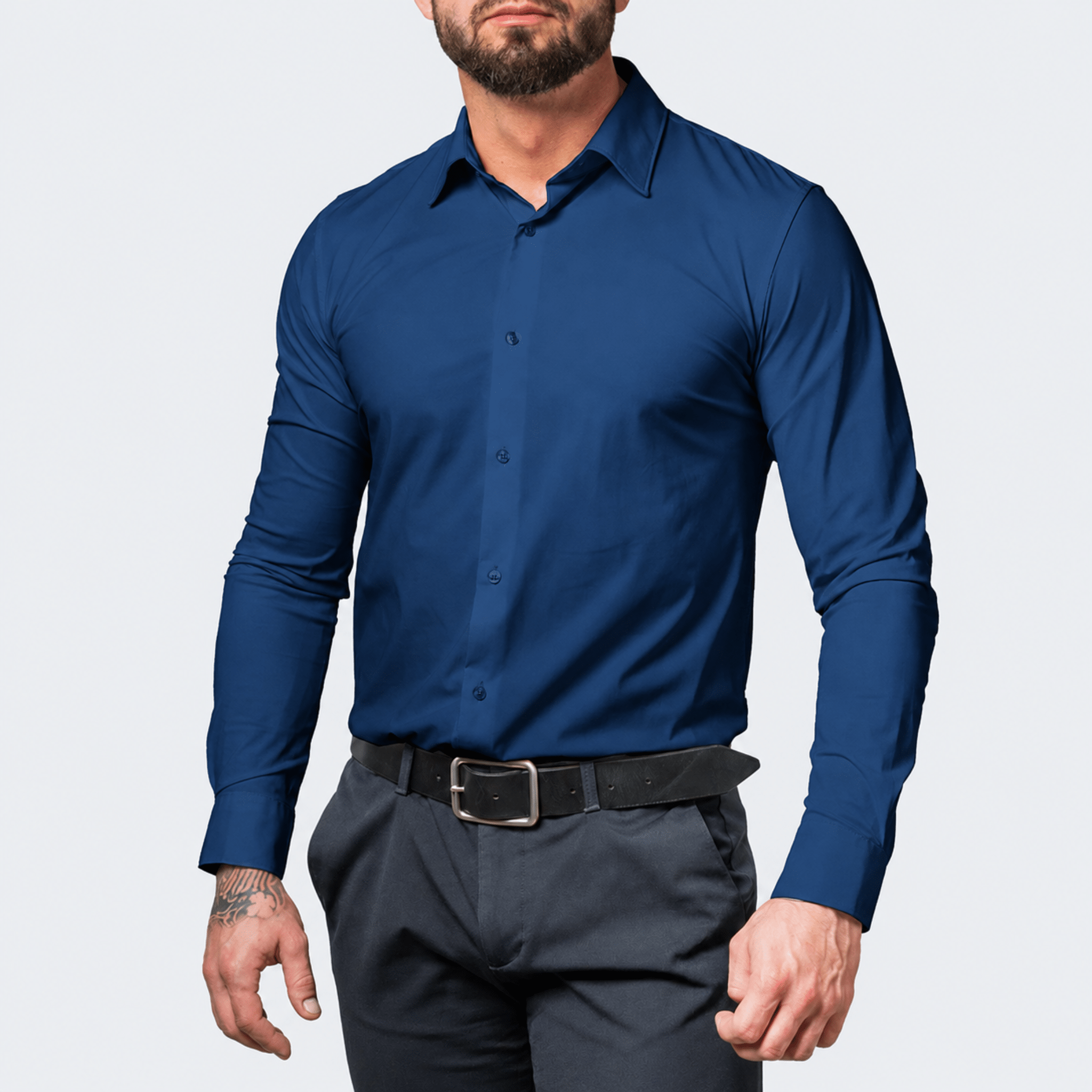 Arthur - Men's Slim Fit Long Sleeve Dress Spread Collar Shirt - Shirts - Navy Blue - Taylor & Bennett