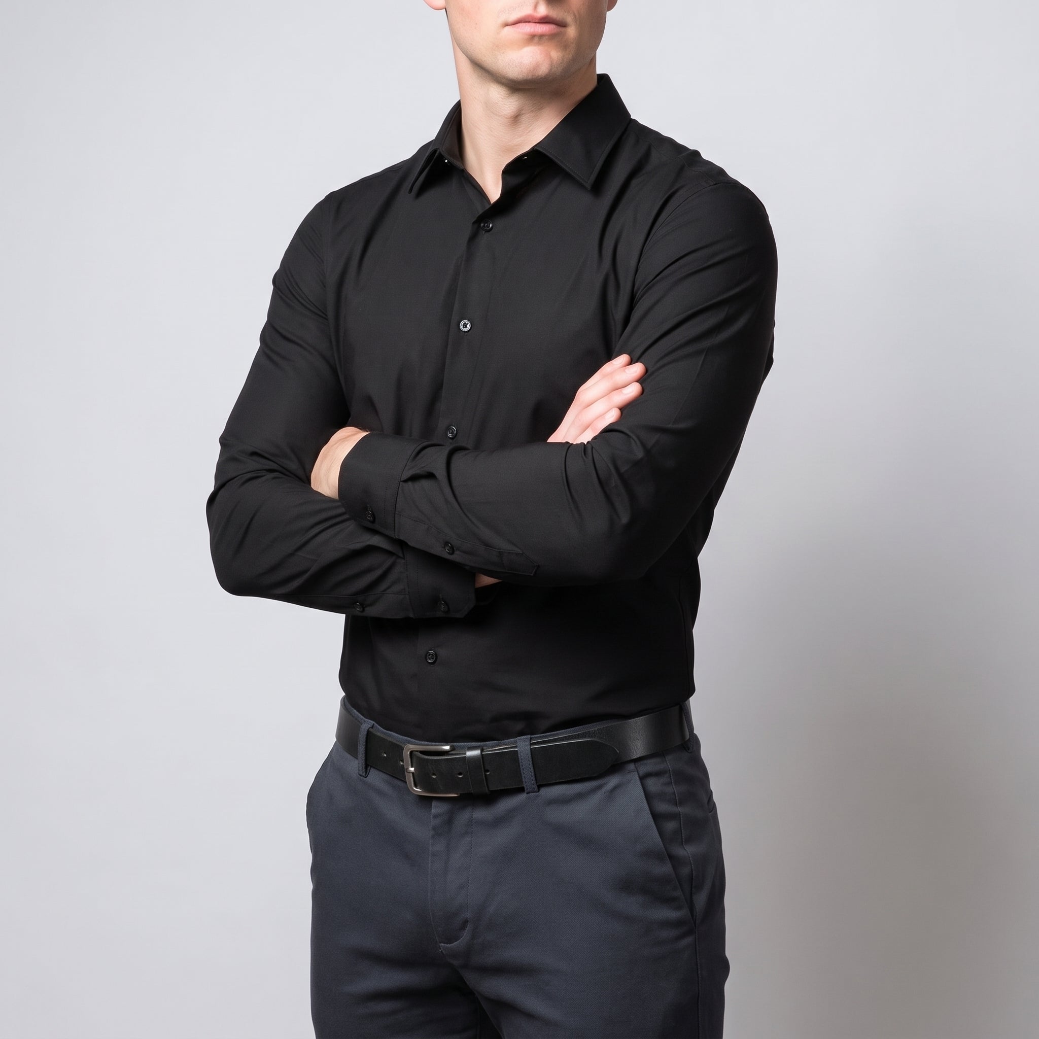 Arthur - Men's Slim Fit Long Sleeve Dress Spread Collar Shirt - Shirts - Black - Taylor & Bennett