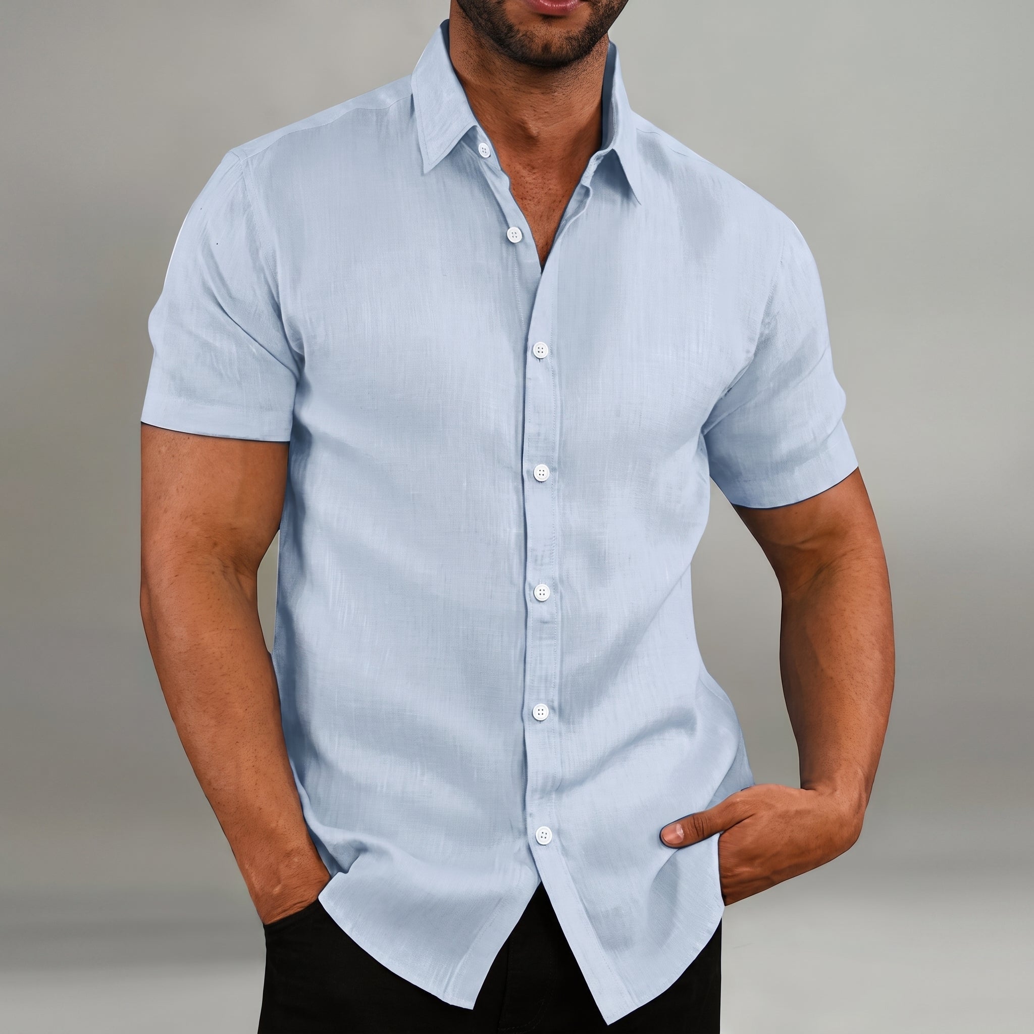 Arthur - Men's Summer Button-Down Collared Shirt - Men Shirt - Light Blue - Taylor & Bennett