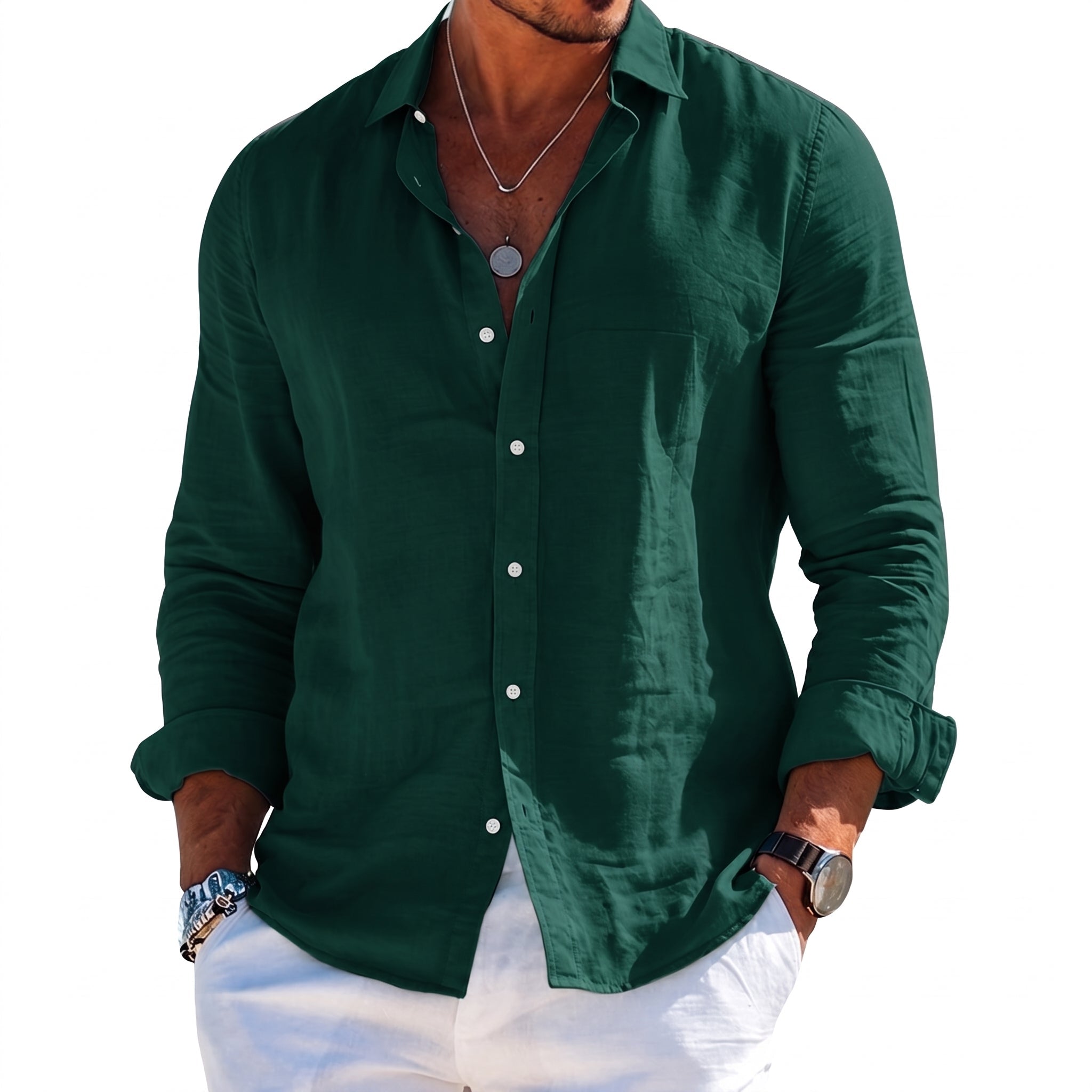 Arthur – Men's Summer Button-Down Long Sleeve Shirt - Shirts - Green - Taylor & Bennett