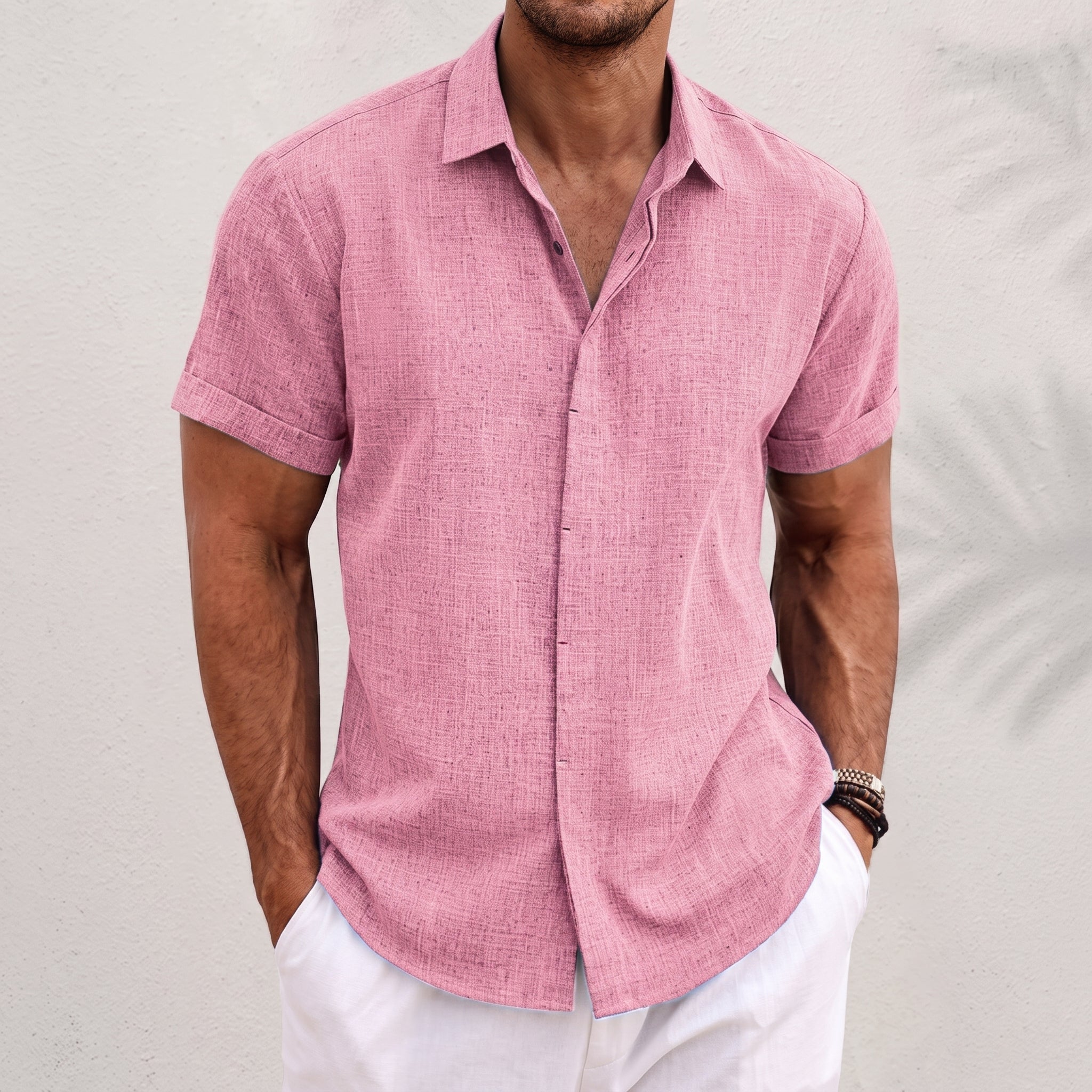 Arthur – Men's Summer Concealed Placket Short Sleeve Shirt - Shirts - Pink - Taylor & Bennett