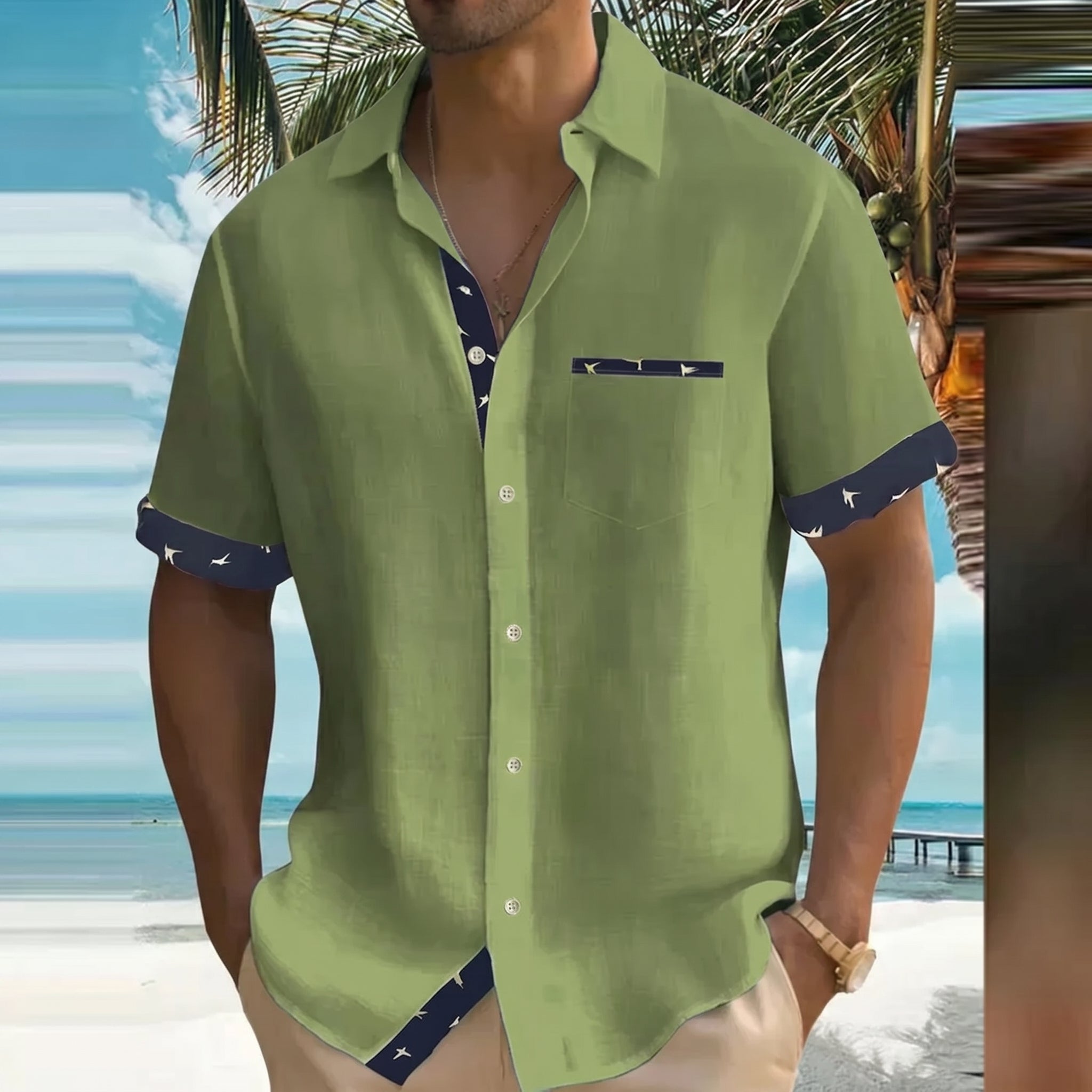Arthur - Men's Summer Relaxed Fit Button-Down Shirt - Men Shirt - Green - Taylor & Bennett