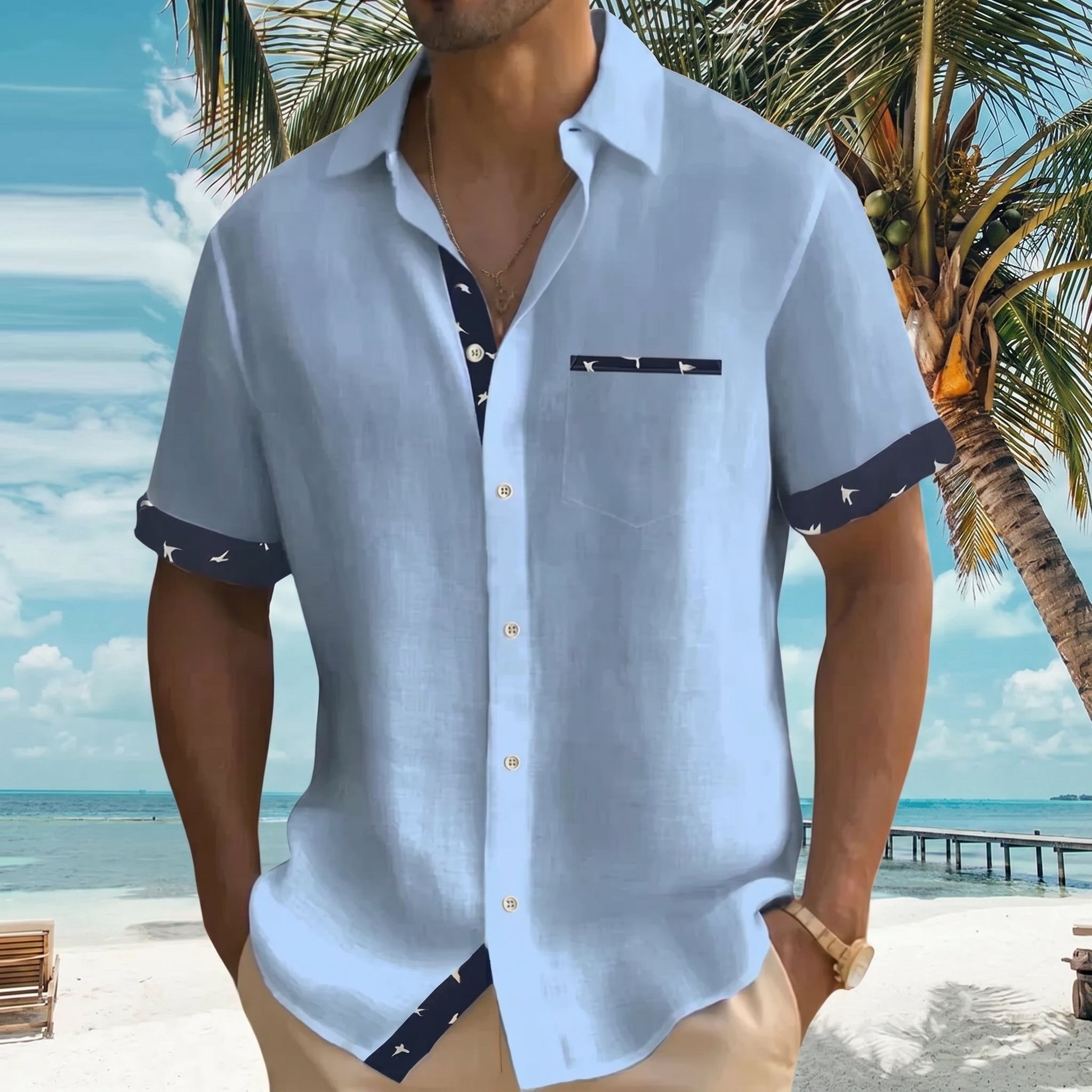 Arthur - Men's Summer Relaxed Fit Button-Down Shirt - Men Shirt - Blue - Taylor & Bennett