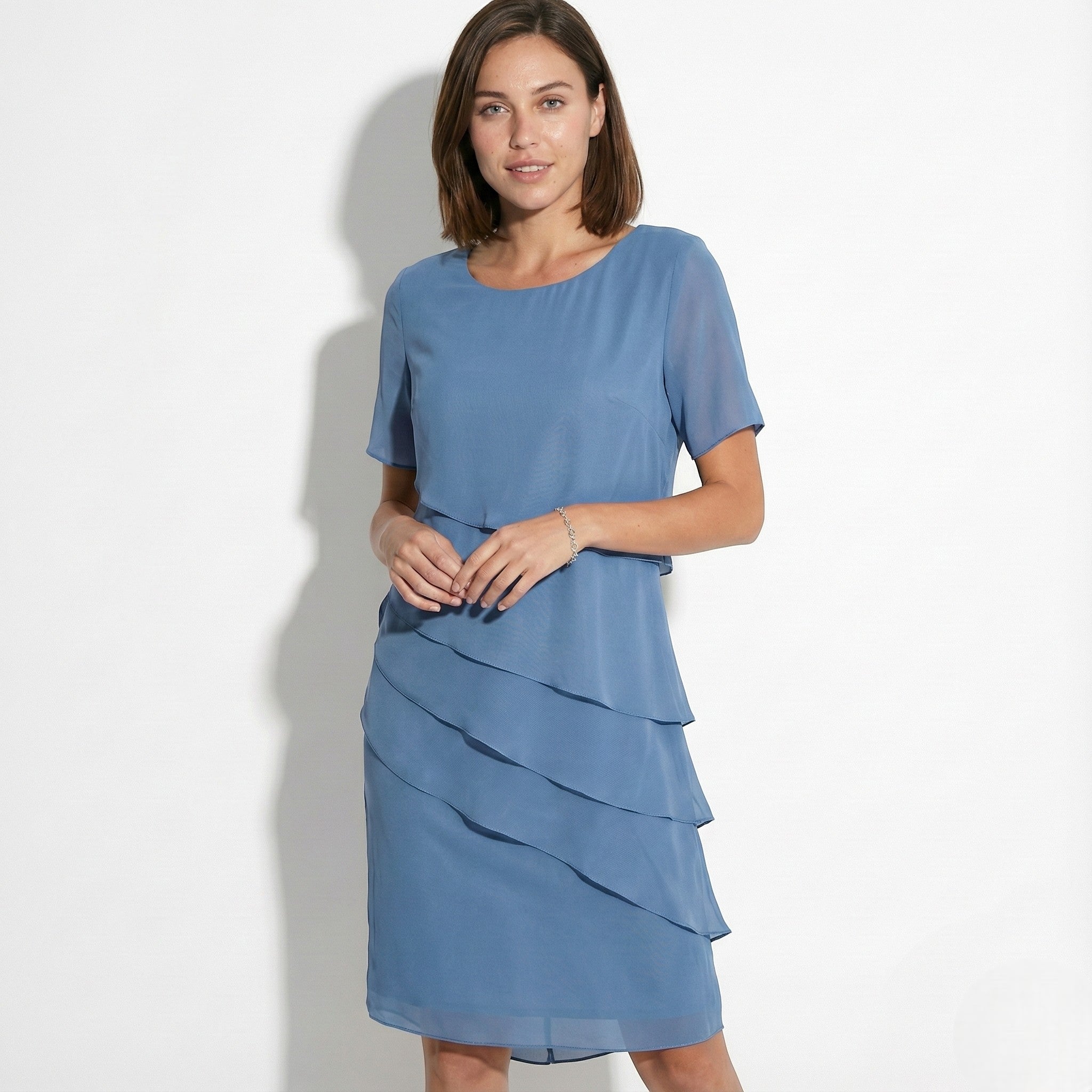 Arya - Women's Tiered Mini Chiffon Dress - Dress - Blue - Taylor & Bennett