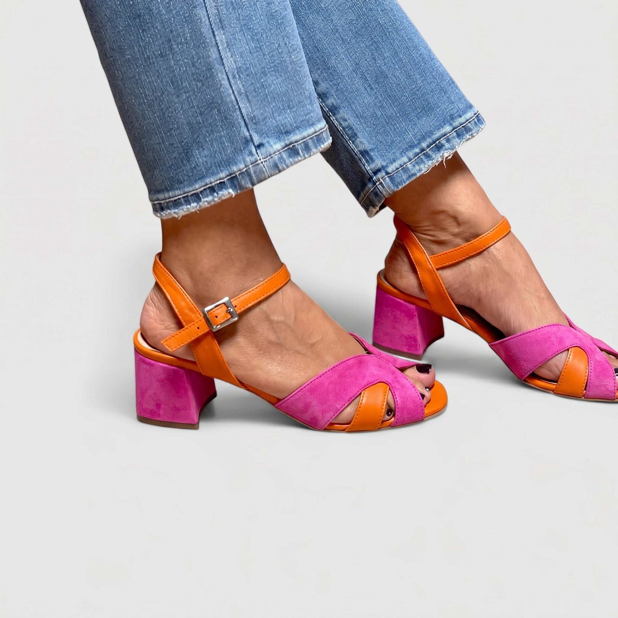 Astrid - Women's Block Heel Open Toe Sandals with Ankle Strap - Sandals - Pink - Taylor & Bennett