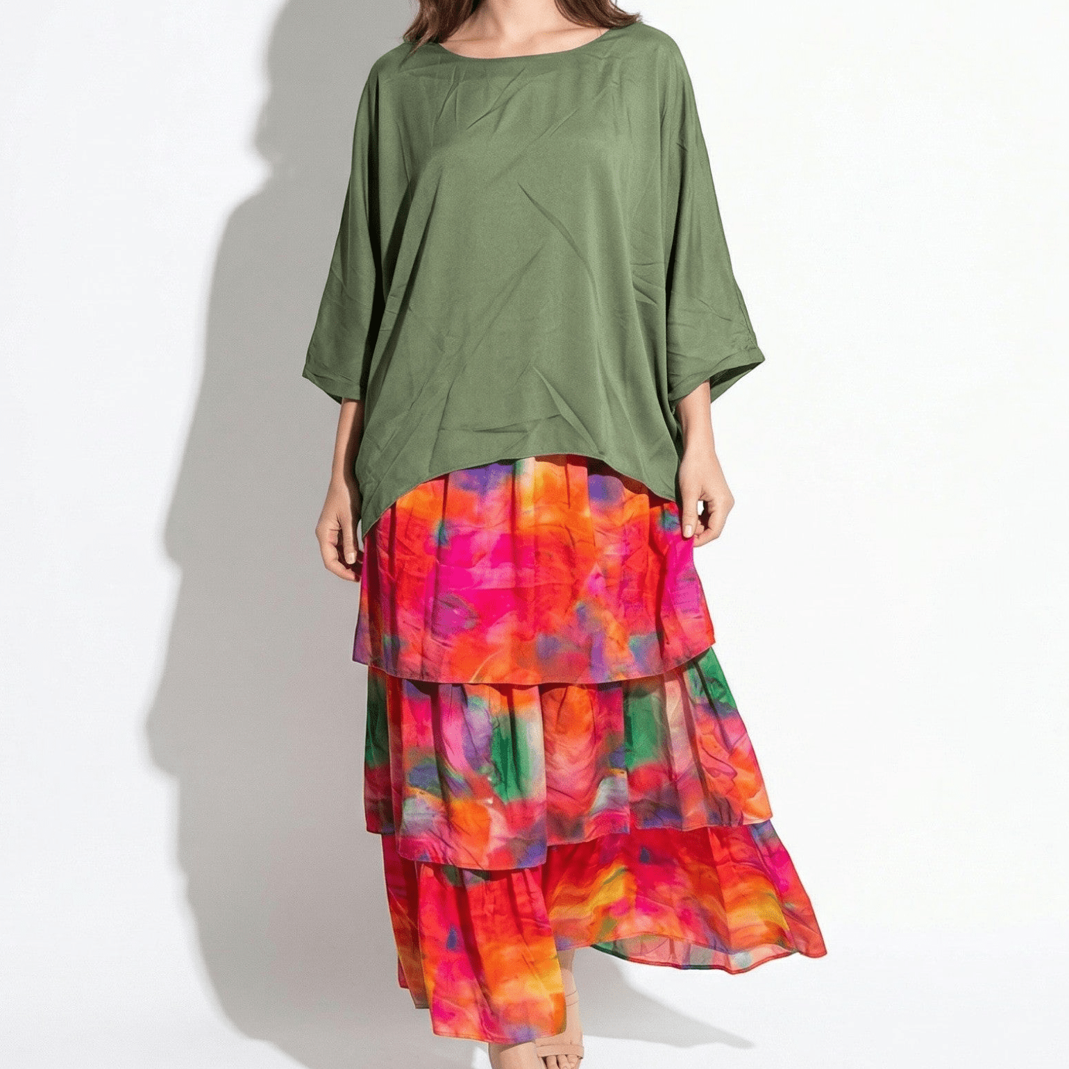 Athena – Women's Batwing Tiered Summer Maxi Dress - Maxi Dress - Dark Green - Taylor & Bennett