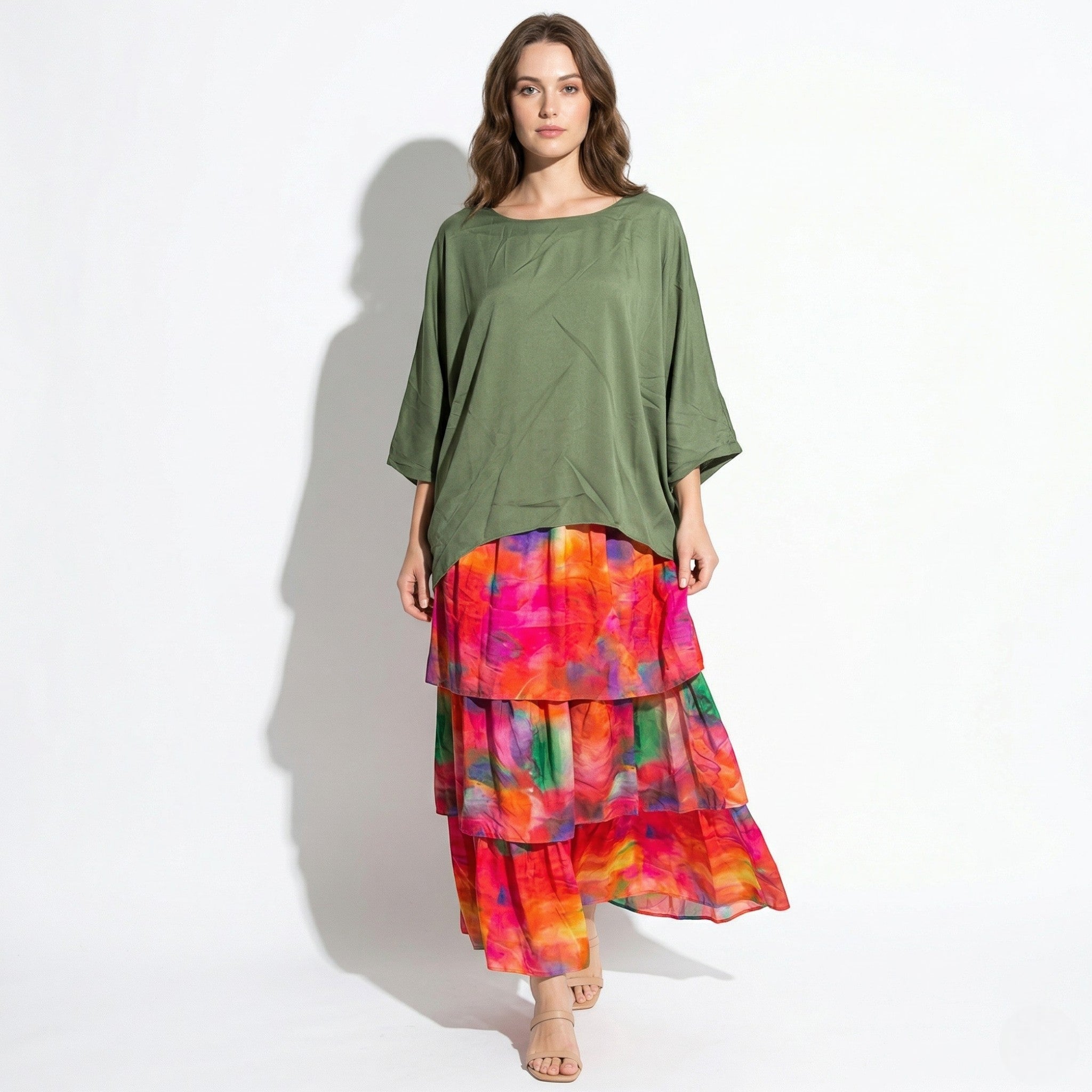 Athena – Women's Batwing Tiered Summer Maxi Dress - Maxi Dress - Multicoloured - Taylor & Bennett