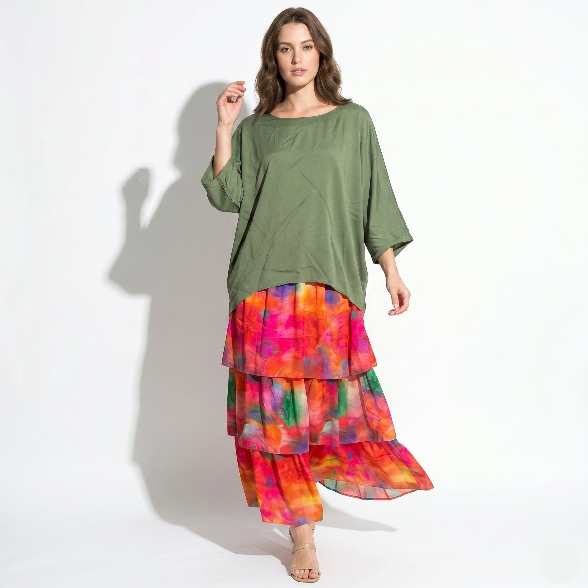 Athena – Women's Batwing Tiered Summer Maxi Dress - Maxi Dress - Multicoloured - Taylor & Bennett