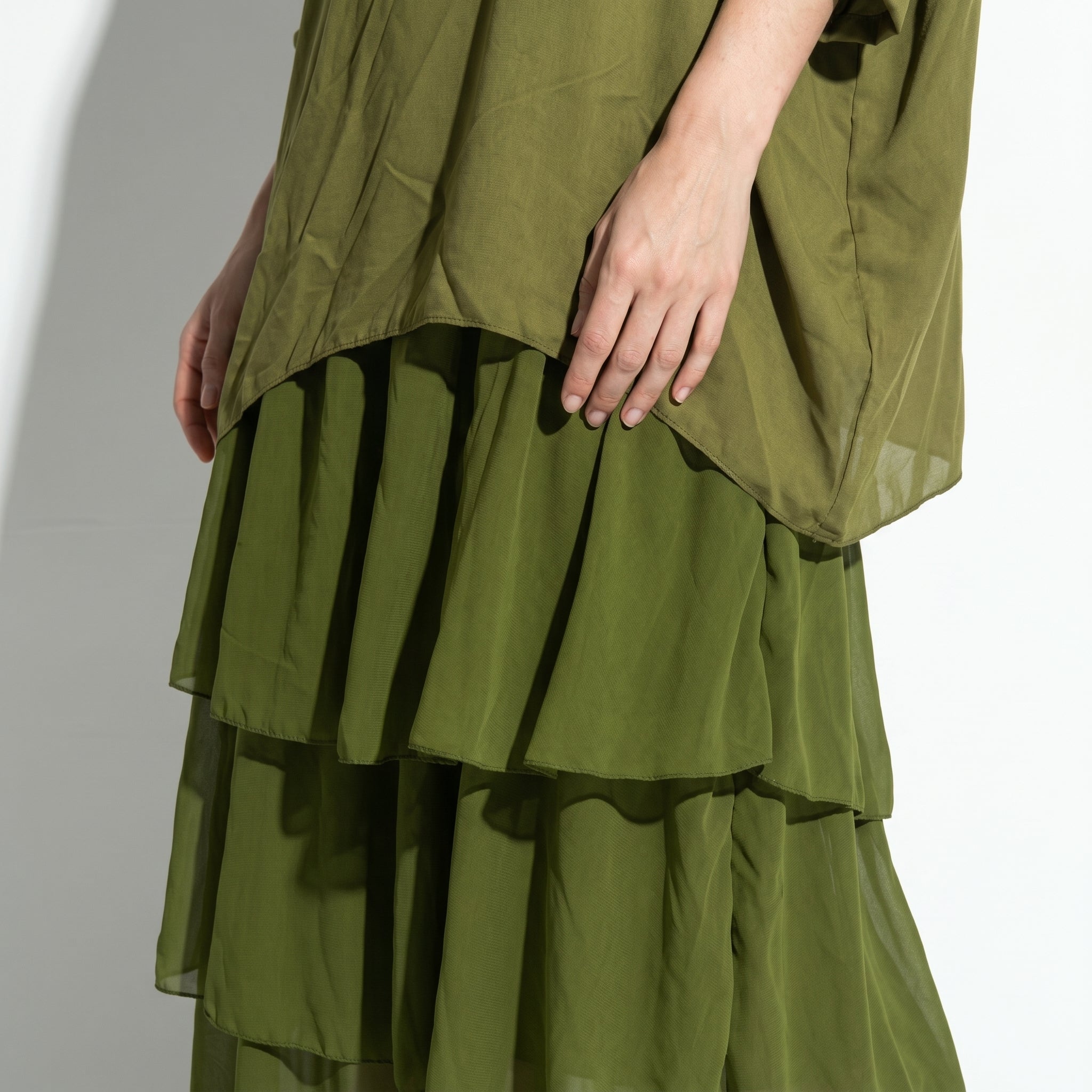 Athena – Women's Batwing Tiered Summer Maxi Dress - Maxi Dress - Olive Green - Taylor & Bennett