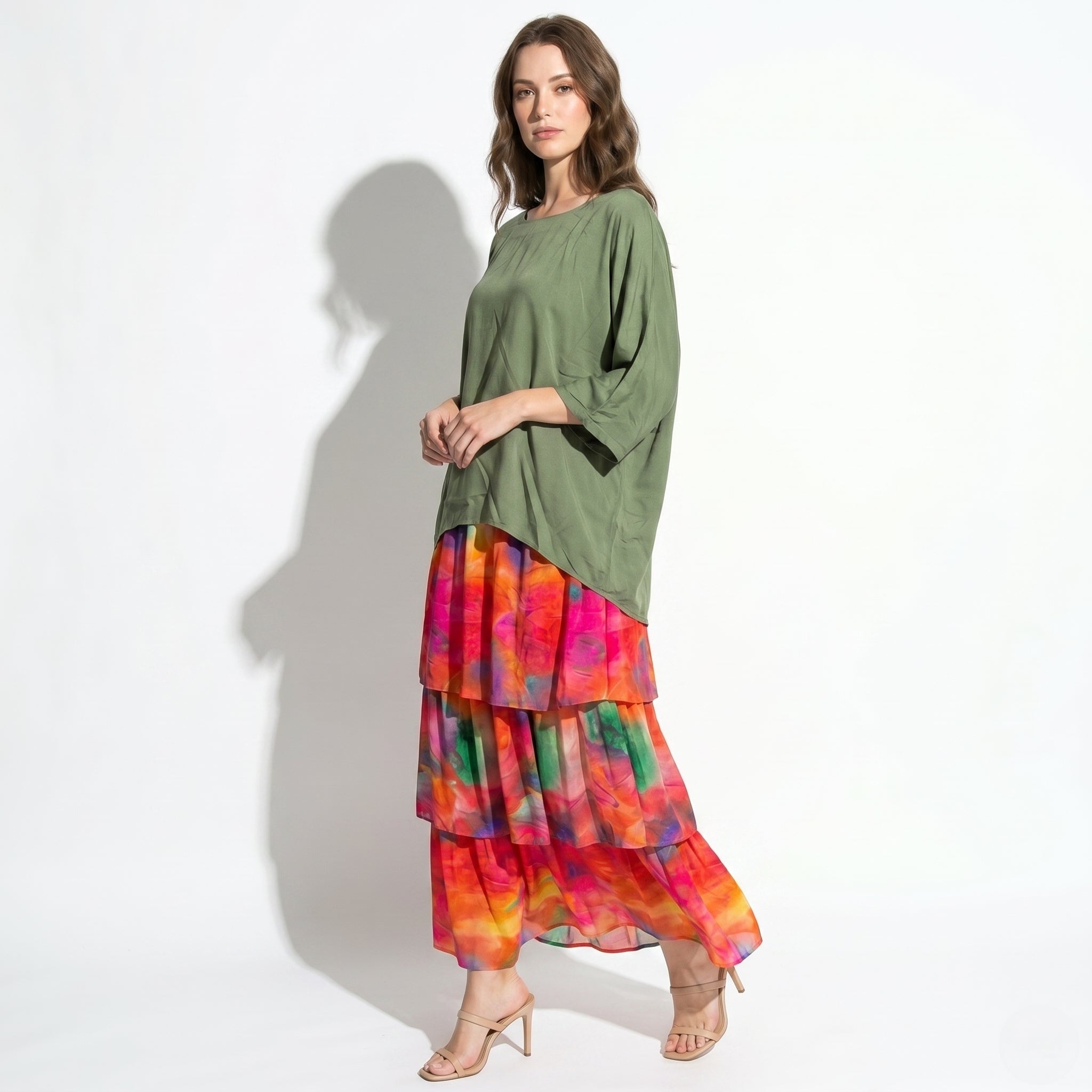 Athena – Women's Batwing Tiered Summer Maxi Dress - Maxi Dress - Multicoloured - Taylor & Bennett