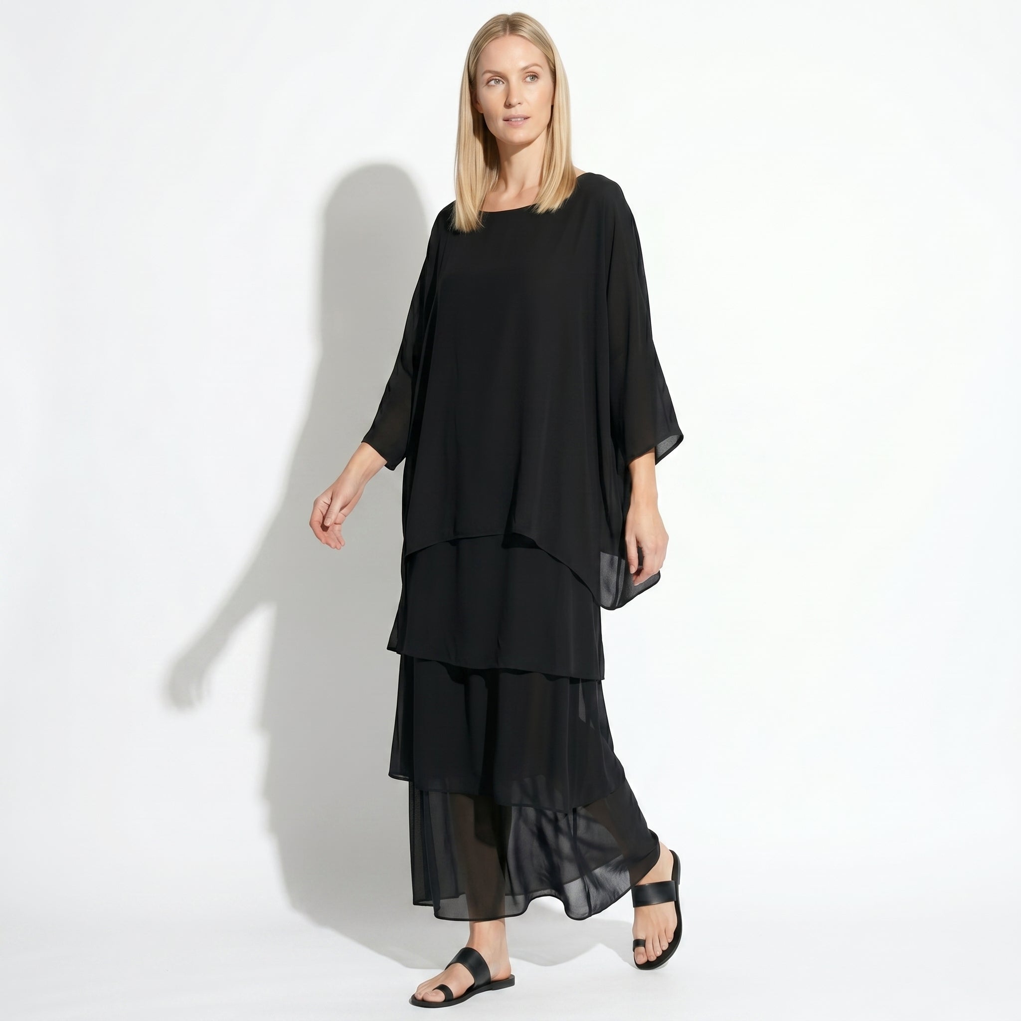 Athena – Women's Batwing Tiered Summer Maxi Dress - Maxi Dress - Black - Taylor & Bennett