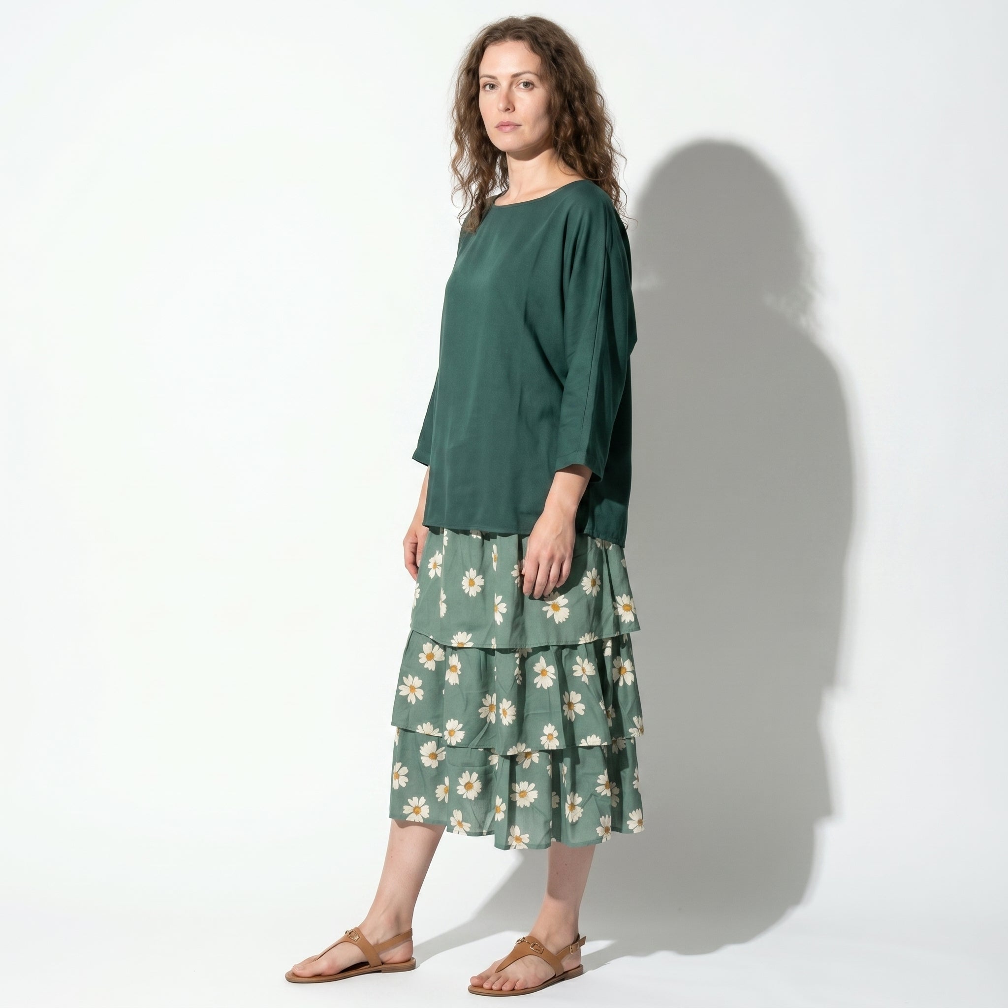Athena – Women's Batwing Tiered Summer Maxi Dress - Maxi Dress - Dark Green - Taylor & Bennett