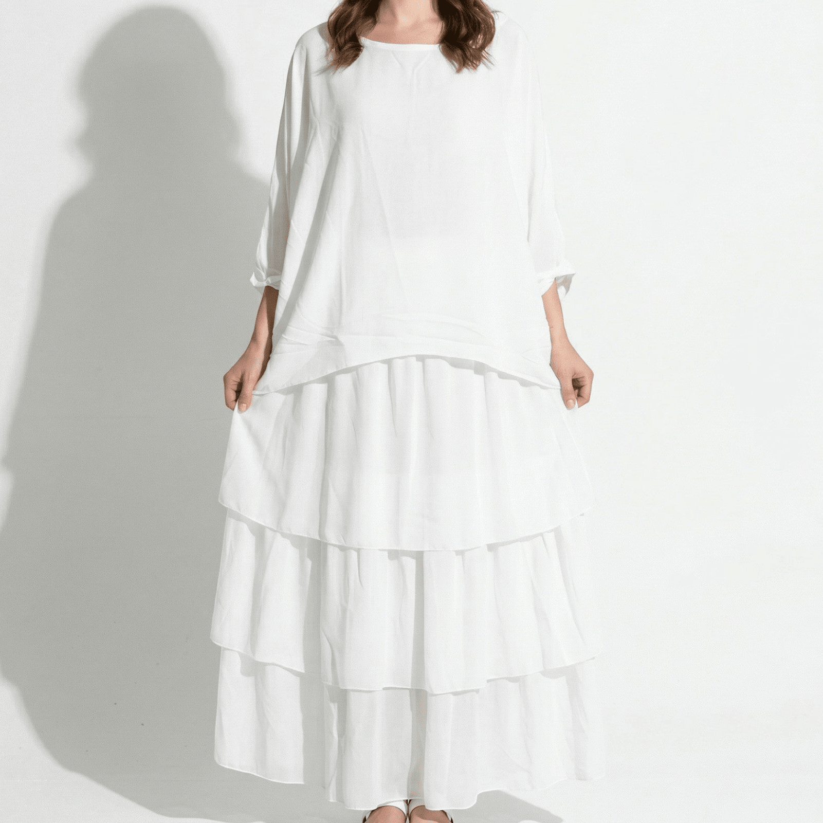 Athena – Women's Batwing Tiered Summer Maxi Dress - Maxi Dress - White - Taylor & Bennett
