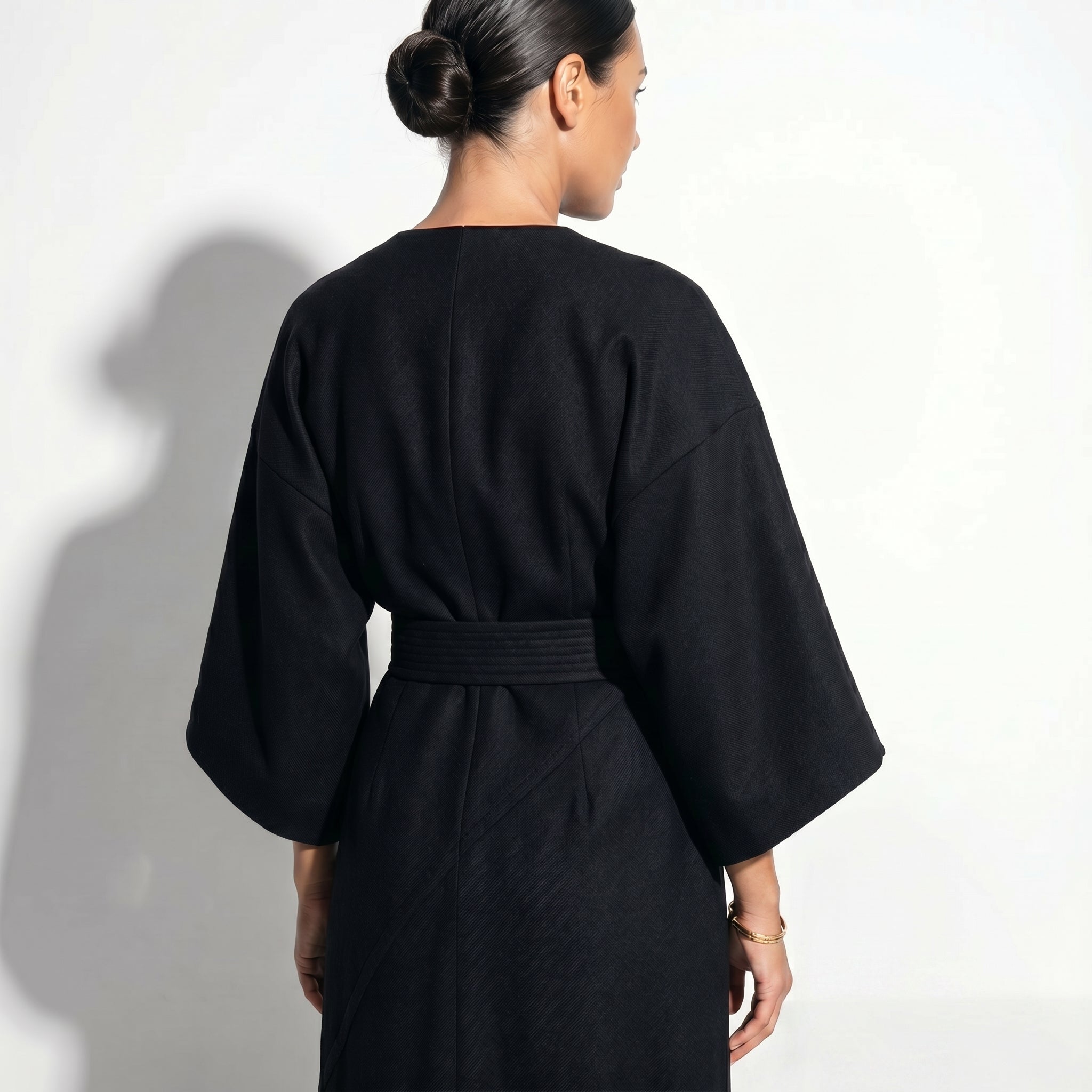 Aurora - Women's Flowy Belted Kimono Style Maxi Dress - Dress - Black - Taylor & Bennett