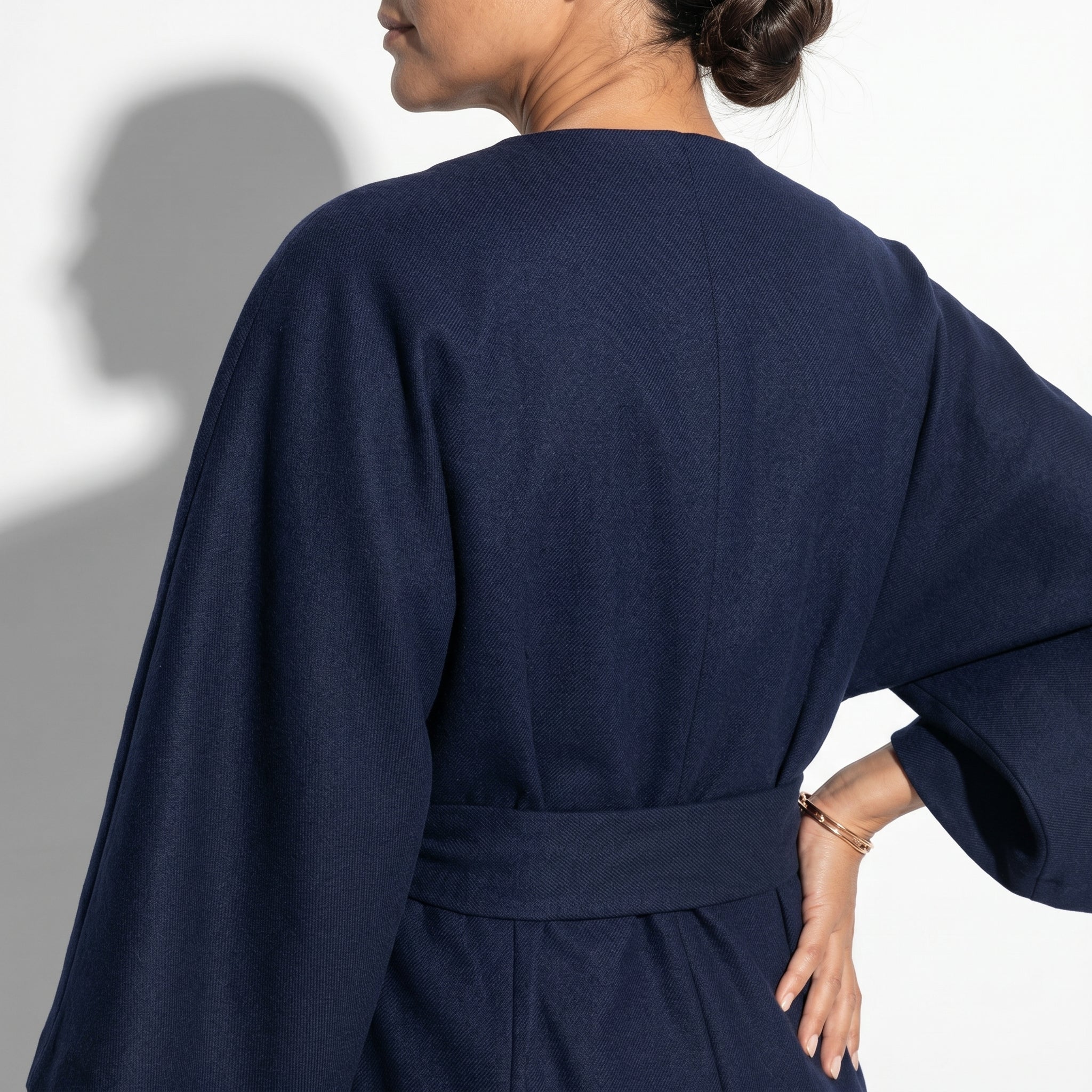 Aurora - Women's Flowy Belted Kimono Style Maxi Dress - Dress - Navy Blue - Taylor & Bennett