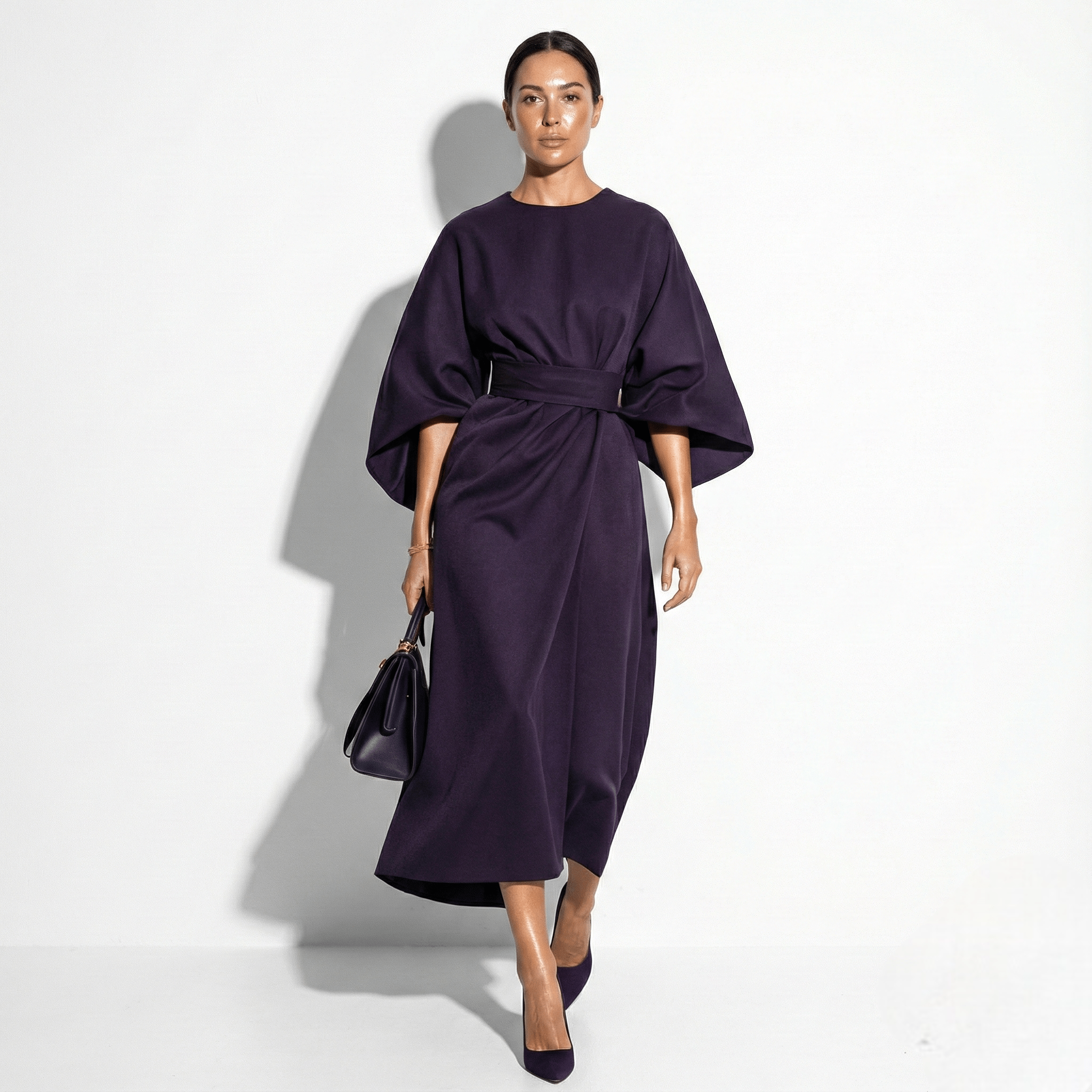 Aurora - Women's Flowy Belted Kimono Style Maxi Dress - Dress - Purple - Taylor & Bennett