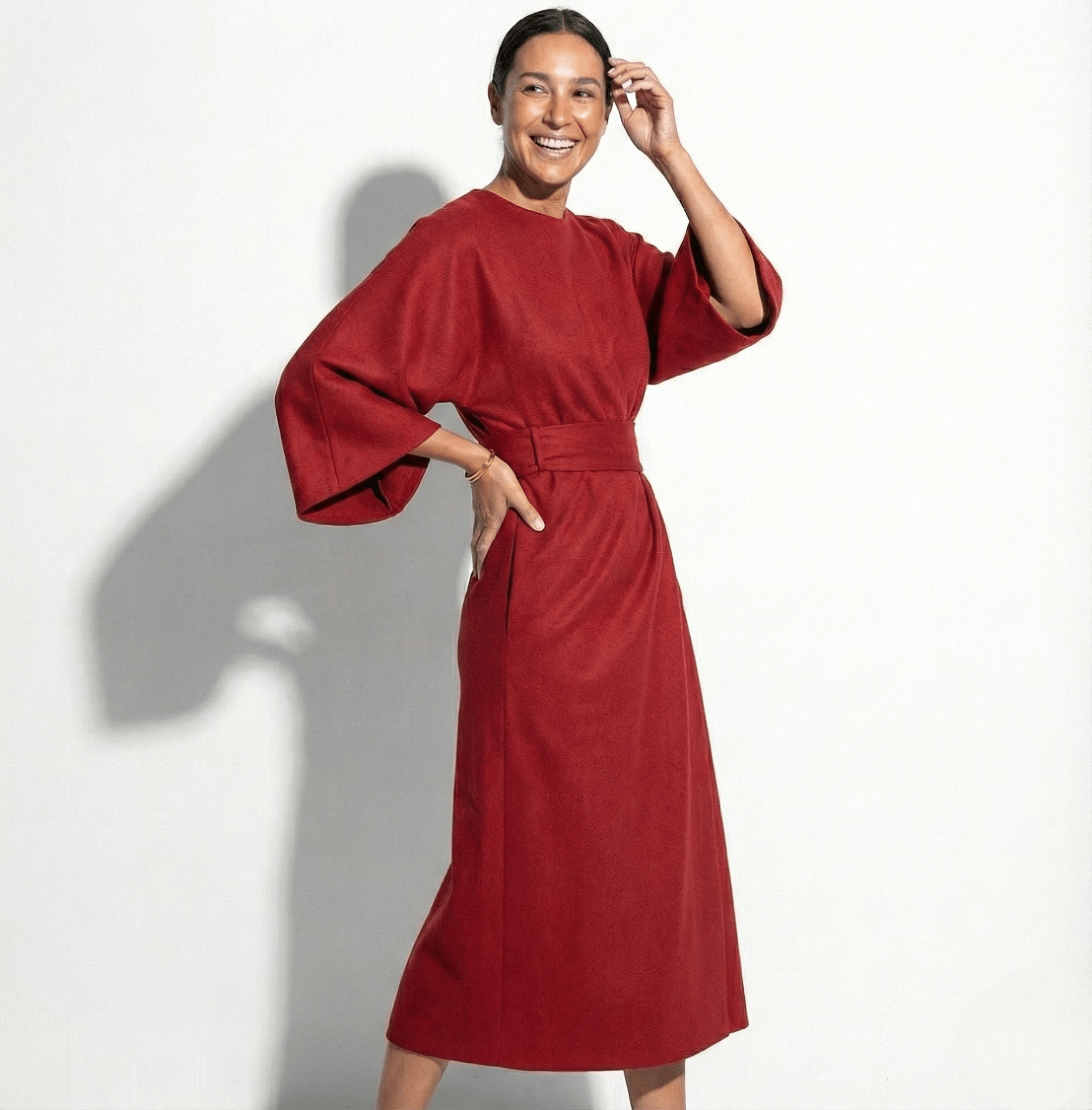 Aurora - Women's Flowy Belted Kimono Style Maxi Dress - Dress - Red - Taylor & Bennett