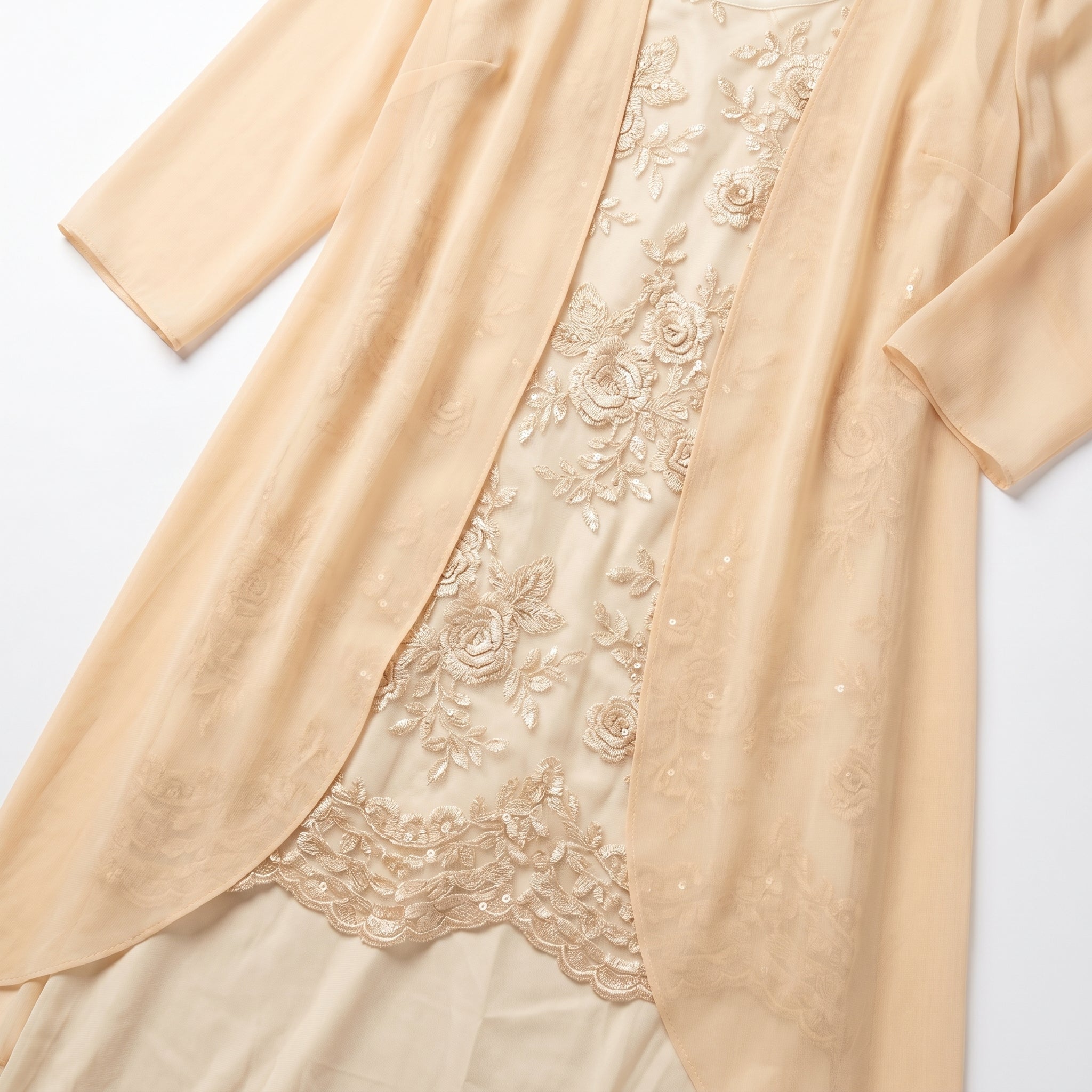 Ava - Women's Floral Lace Layered Maxi Dress with Chiffon Jacket - Women Dress - Yellow - Taylor & Bennett