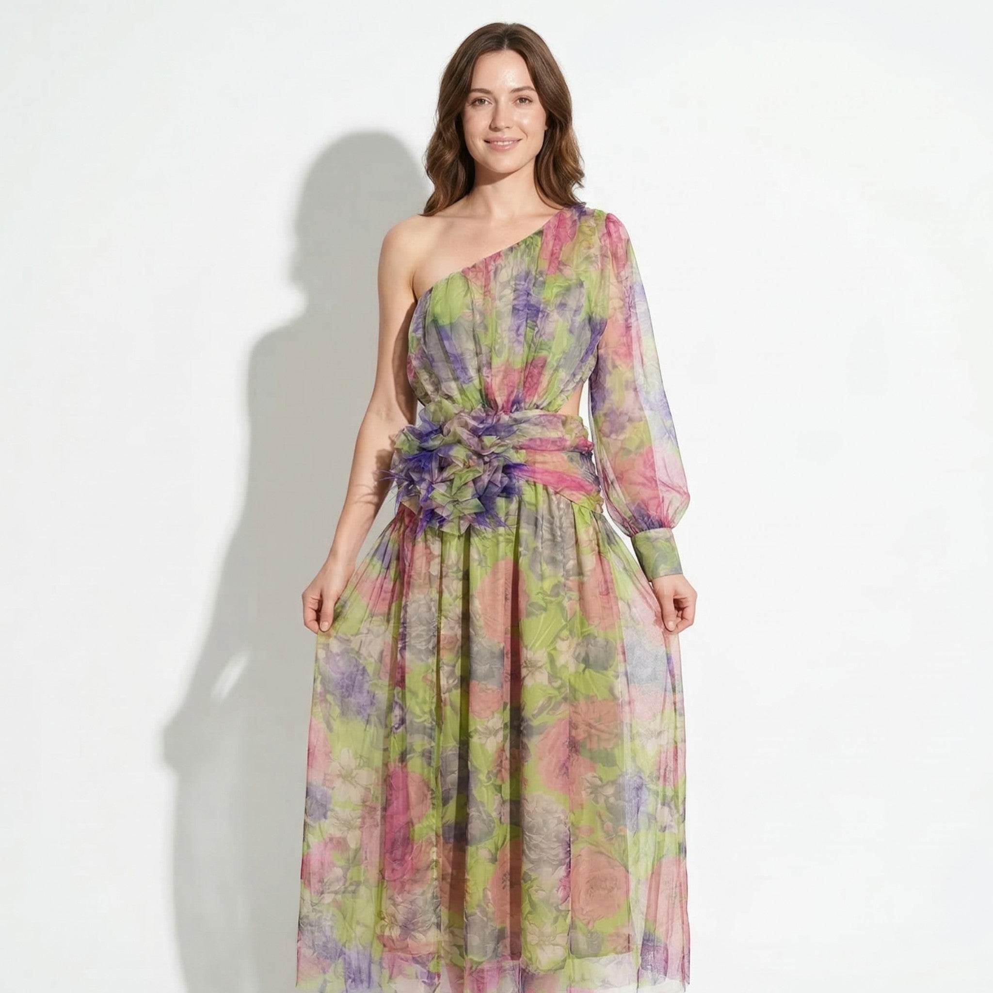 Ava - Women's Floral One Shoulder Maxi Dress - Maxi Dresses - Green - Taylor & Bennett