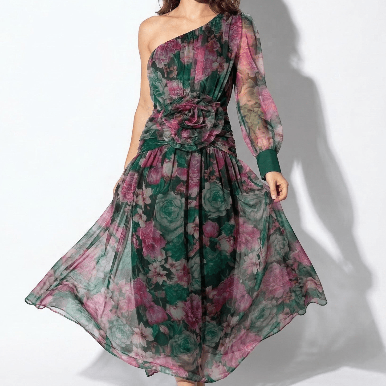 Ava - Women's Floral One Shoulder Maxi Dress - Maxi Dresses - Red - Taylor & Bennett