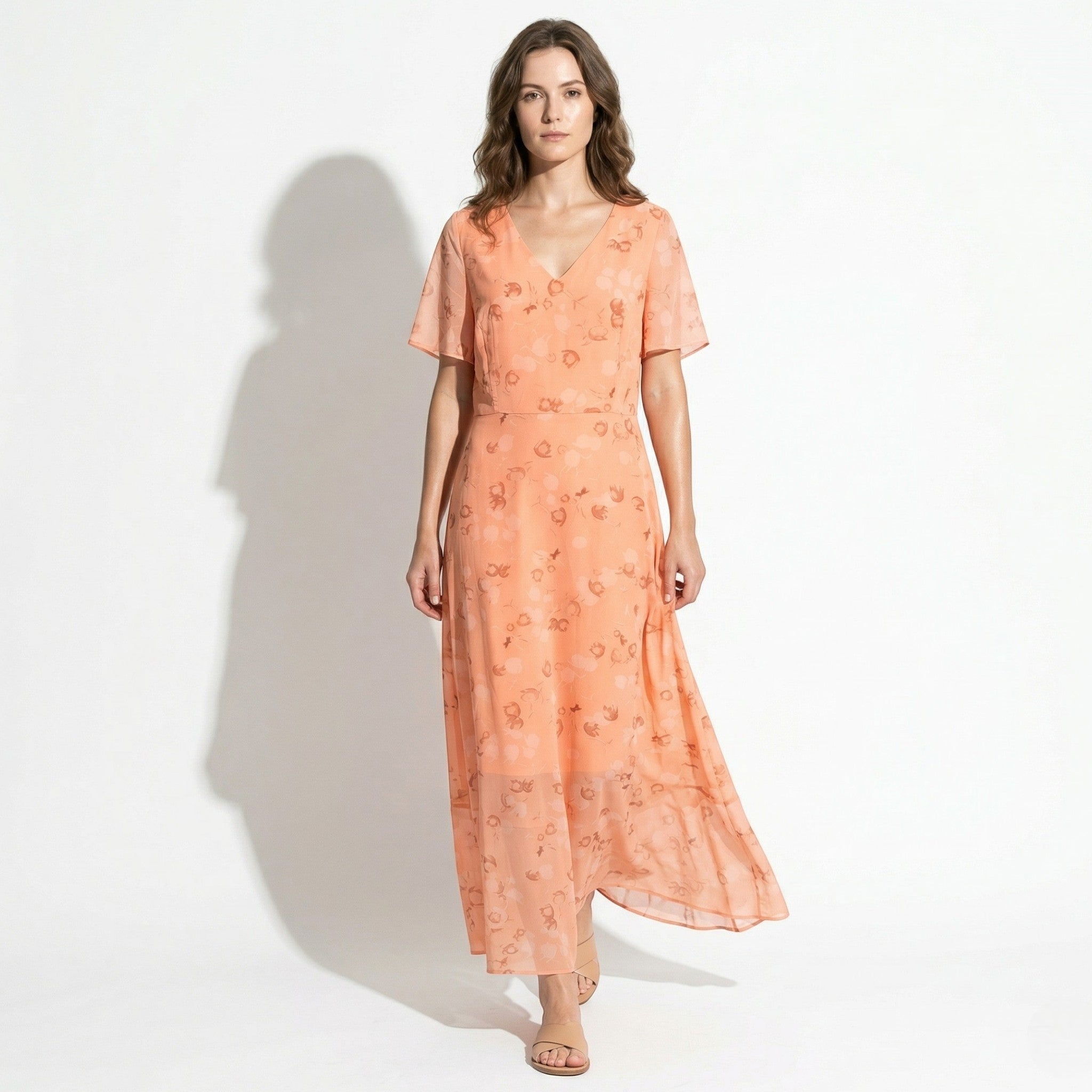 Ava – Women's Floral Print Maxi Dress - Maxi Dress - Orange - Taylor & Bennett