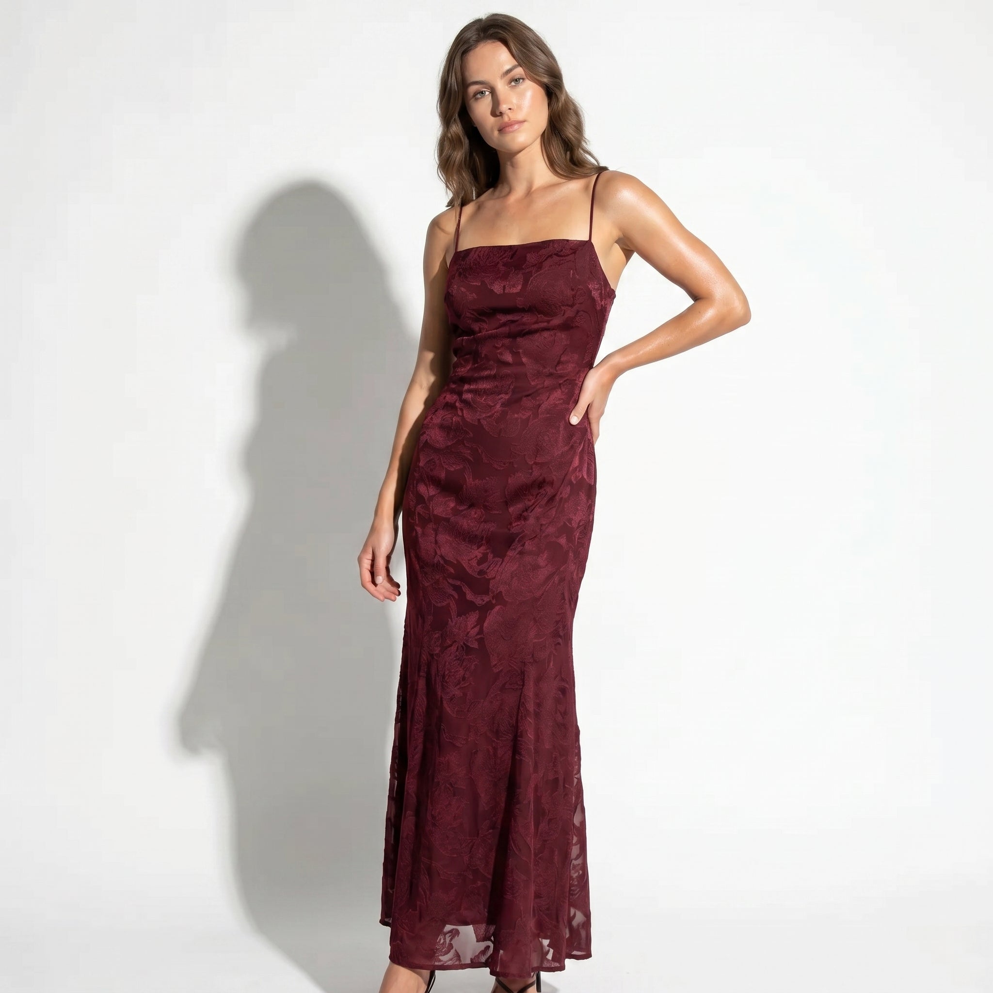 Ava - Women's Formal Evening Lace Maxi Dress - Maxi Dress - Burgundy - Taylor & Bennett